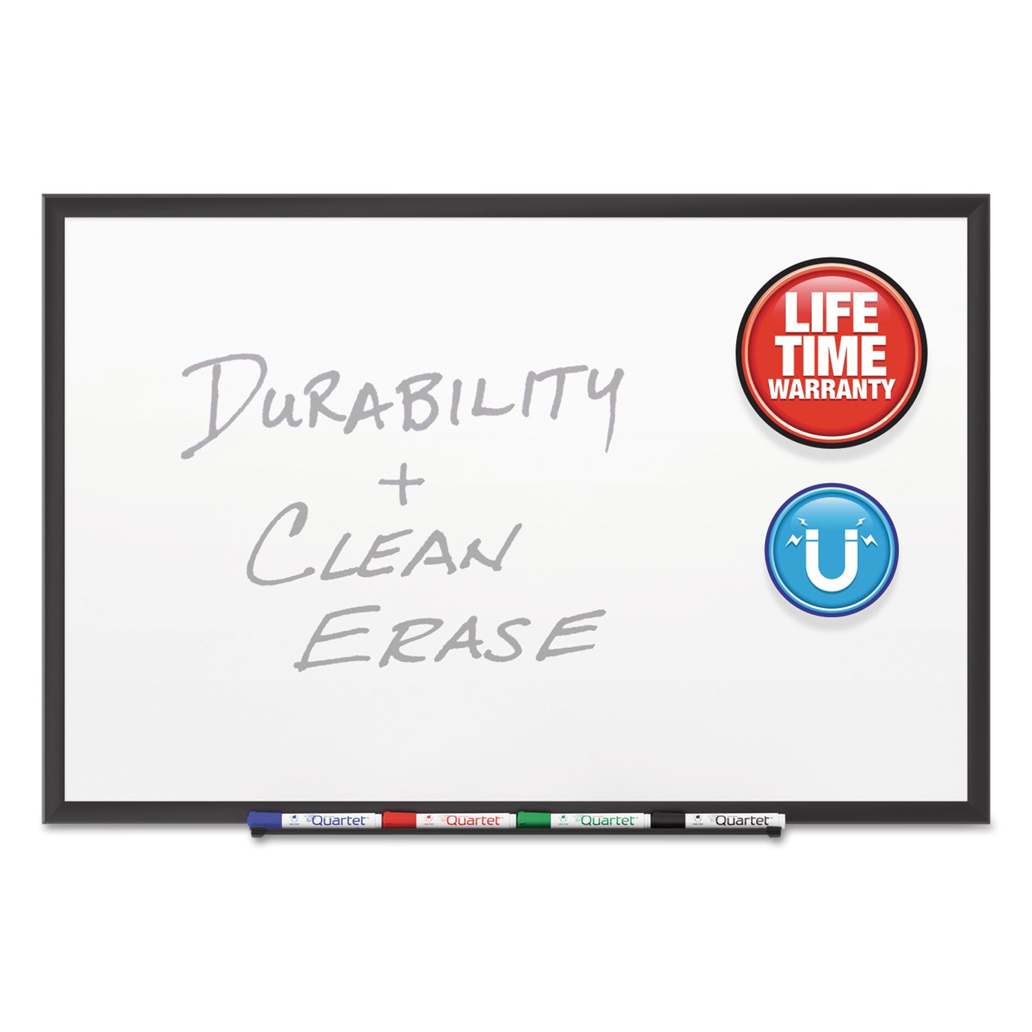 Quartet® Classic Series Porcelain Magnetic Dry Erase Board, 60" x 36", White Surface, Black Aluminum Frame