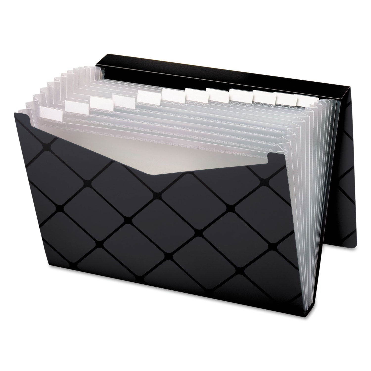 Pendaflex® Poly Expanding File, 1.5" Expansion, 13 Sections, Cord/Hook Closure, 1/12-Cut Tabs, Letter Size, Black