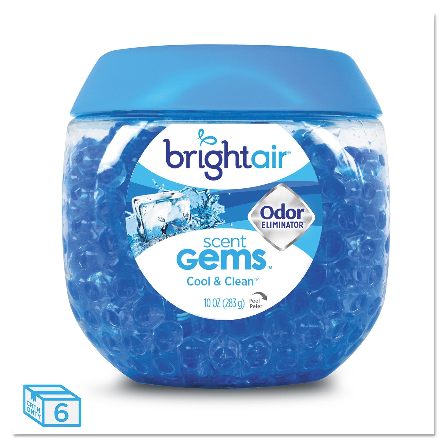 BRIGHT Air® Scent Gems Odor Eliminator, Cool And Clean, Blue, 10 Oz Jar, 6/carton