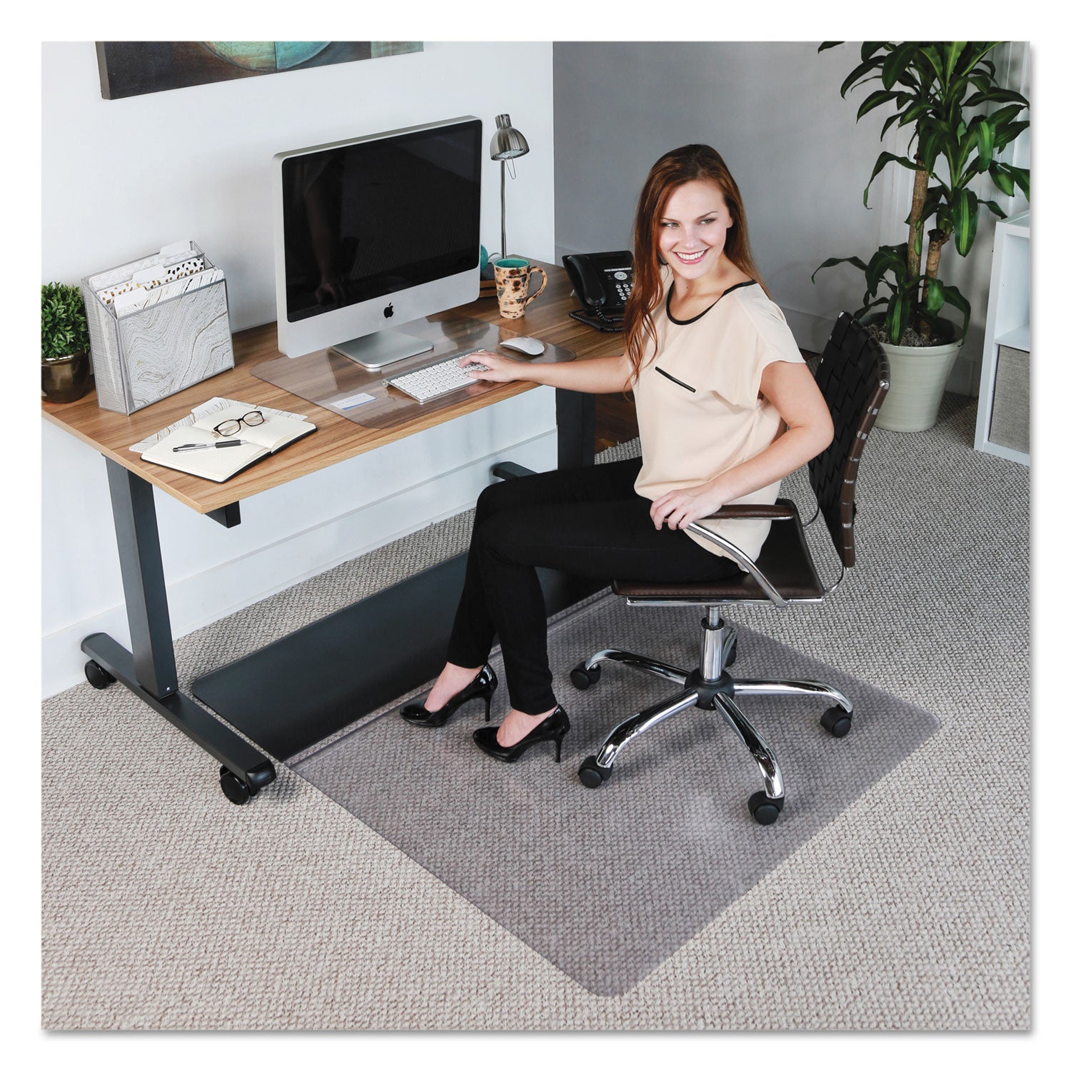 ES Robbins® Sit Or Stand Mat For Carpet Or Hard Floors, 45 X 53, Clear/black