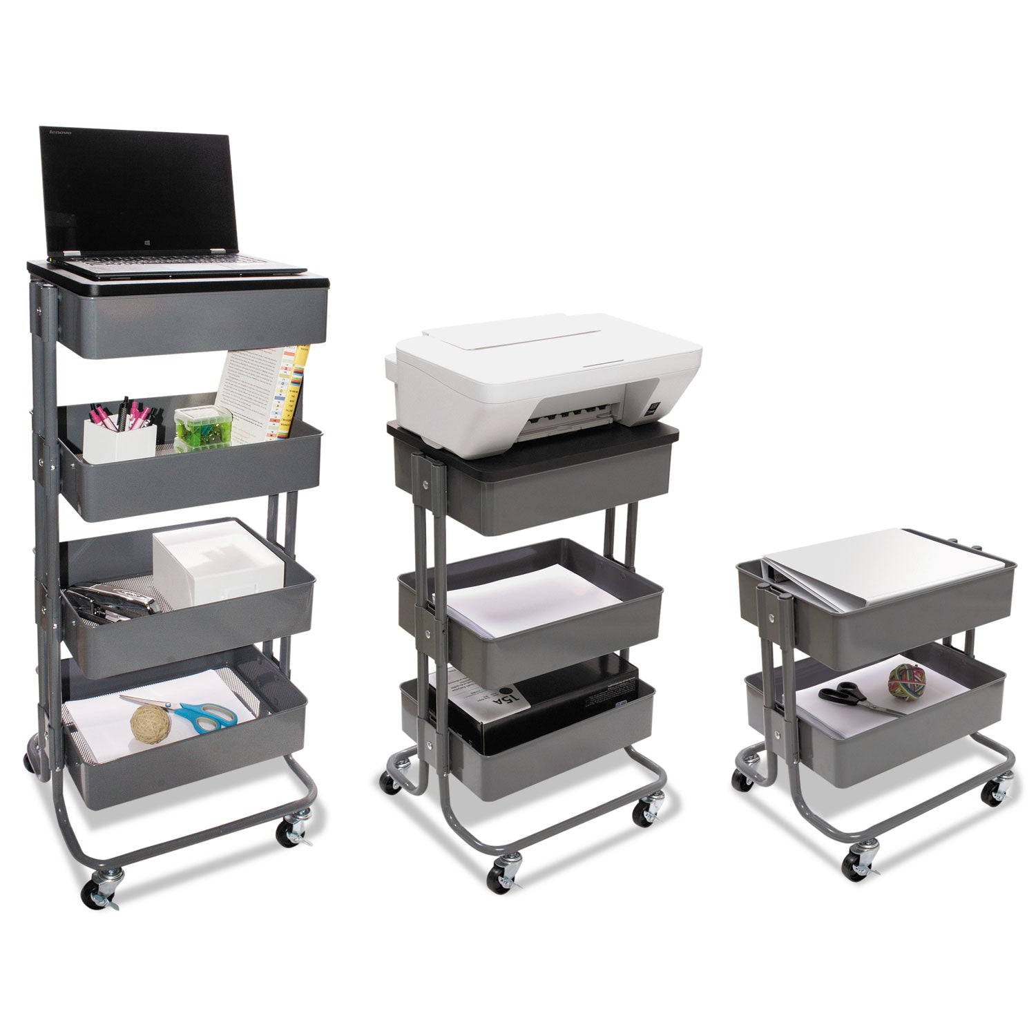 Vertiflex® Adjustable Multi-Use Storage Cart And Stand-Up Workstation, 15.25" X 11" X 18.5" To 39", Gray