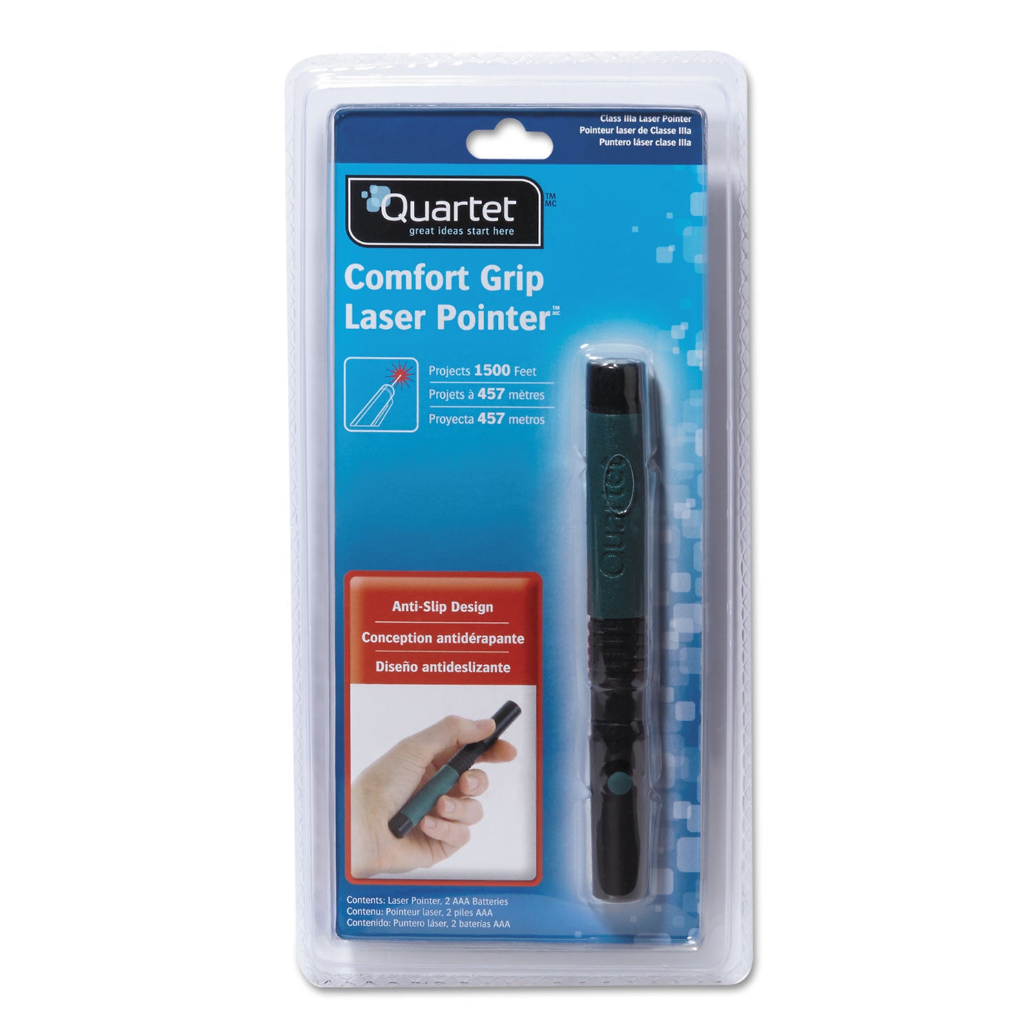 Quartet® Classic Comfort Laser Pointer, Class 3a, Projects 1,500 Ft, Jade Green