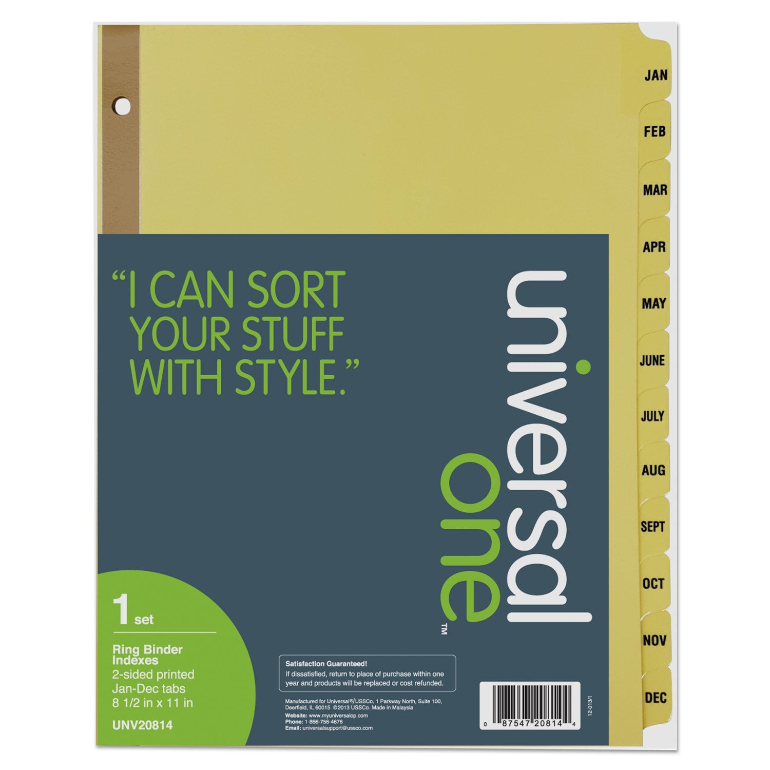 Universal® Deluxe Preprinted Plastic Coated Tab Dividers With Black Printing, 12-Tab, Jan. To Dec., 11 X 8.5, Buff, 1 Set