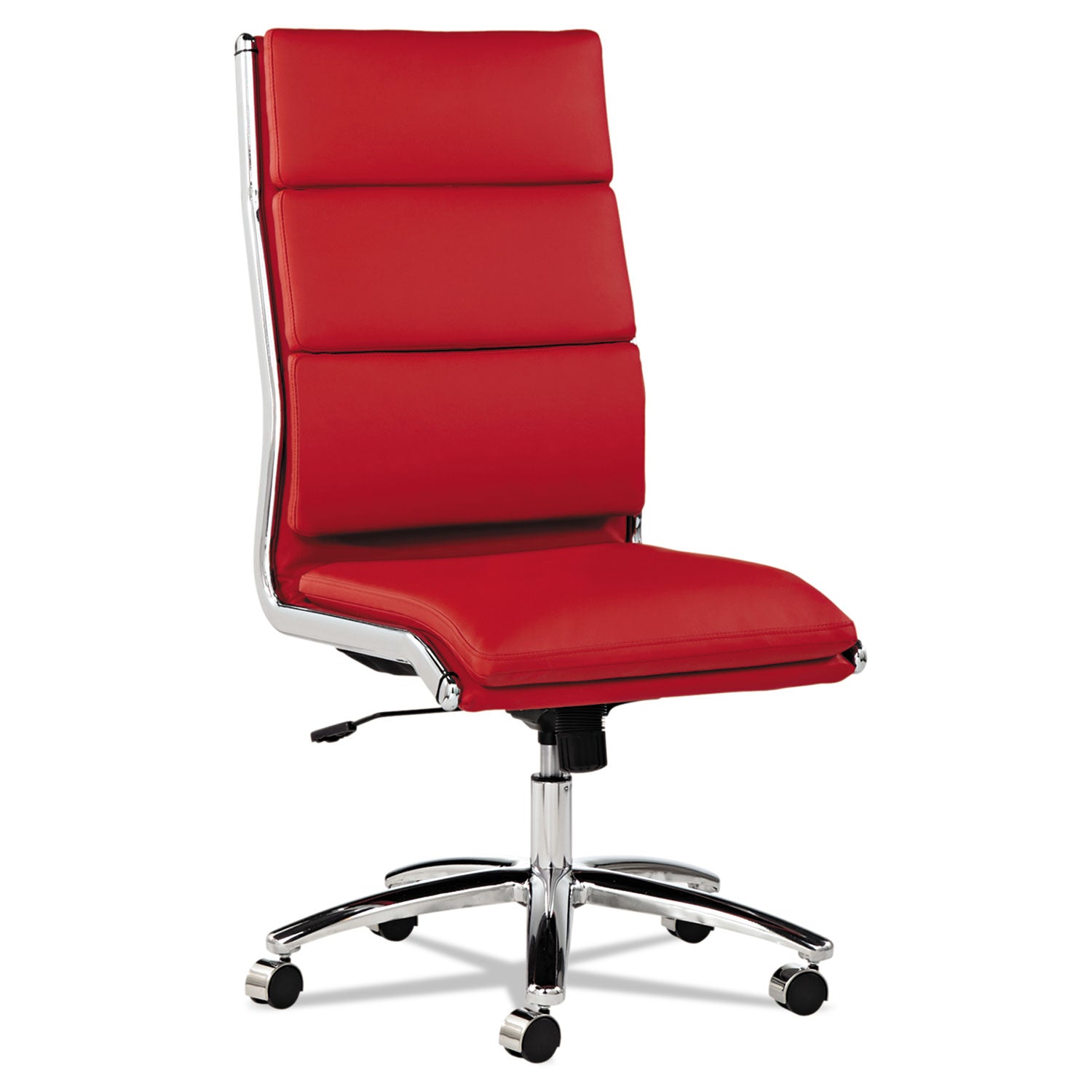 Alera® Alera Neratoli High-Back Slim Profile Chair, Faux Leather, Up To 275 Lb, 17.32" To 21.25" Seat Height, Red Seat/back, Chrome