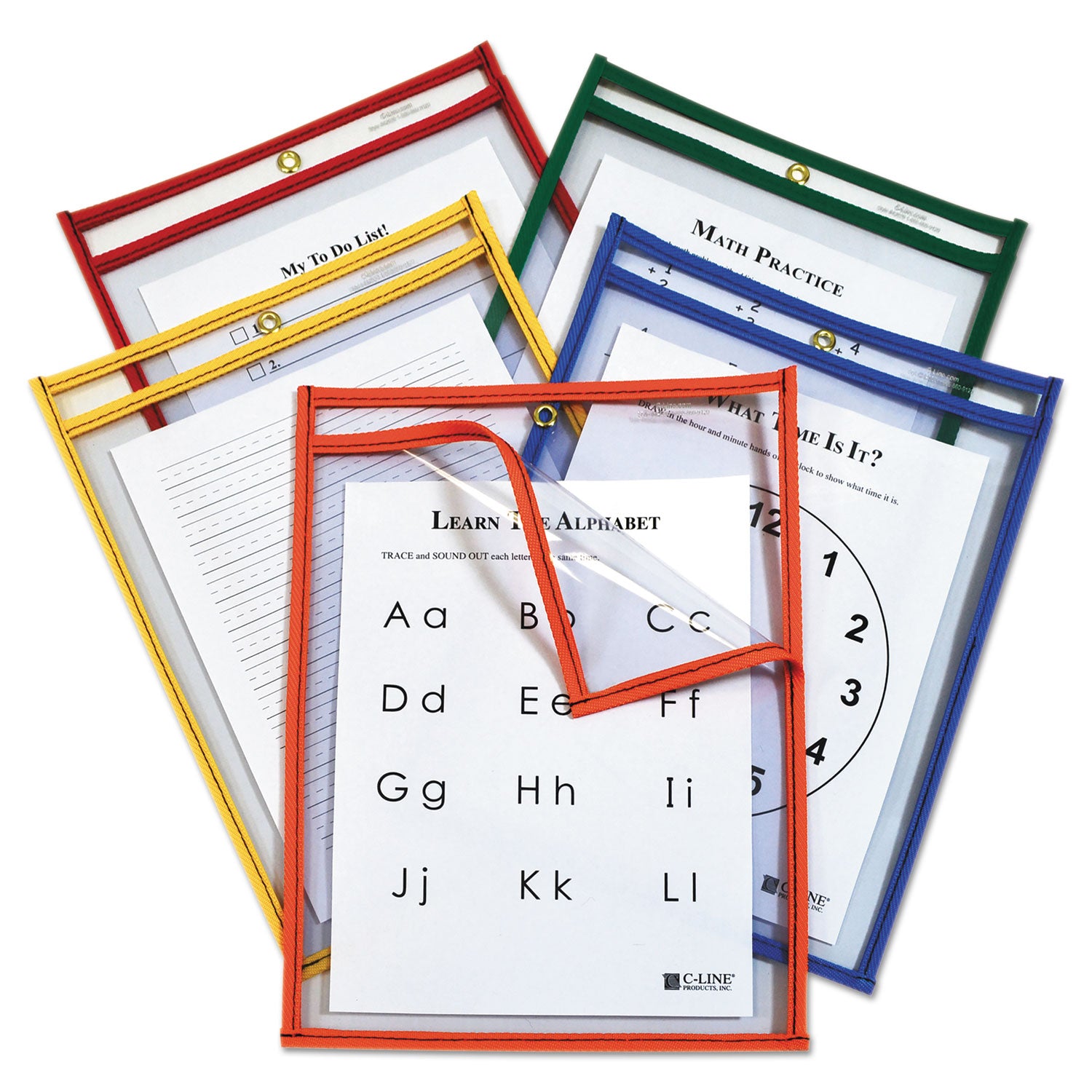 Reusable Dry Erase Pockets, Easy Load, 9 x 12, Assorted Primary Colors, 25/Pack