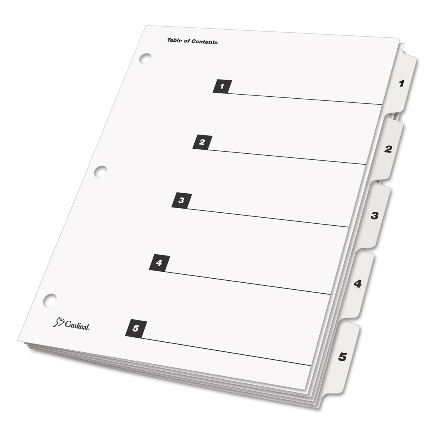 Cardinal® OneStep Printable Table of Contents and Dividers, 5-Tab, 1 to 5, 11 x 8.5, White, White Tabs, 1 Set