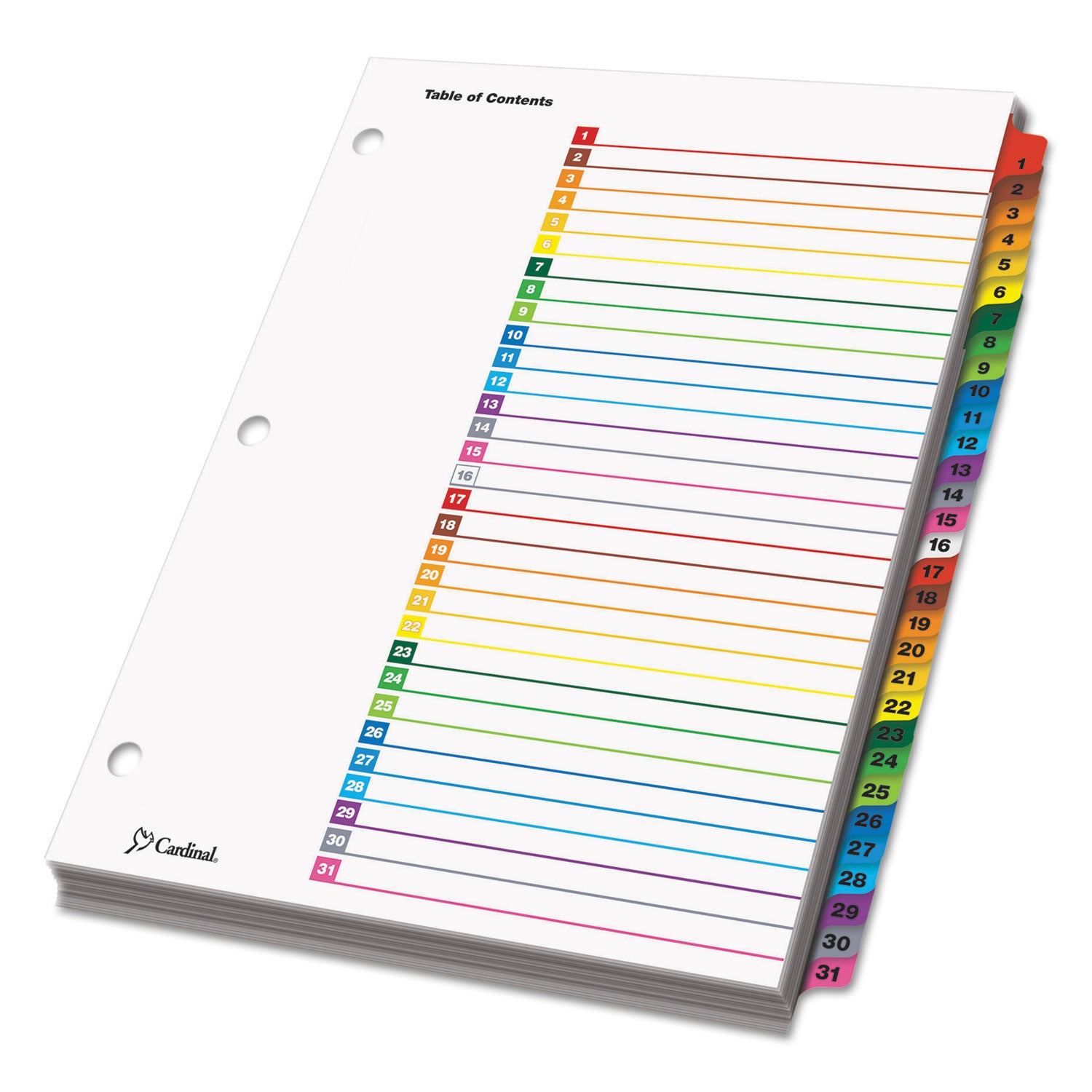 Cardinal® OneStep Printable Table of Contents and Dividers, 31-Tab, 1 to 31, 11 x 8.5, White, Assorted Tabs, 1 Set