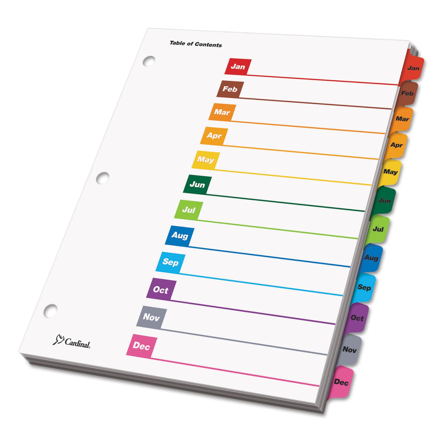 Cardinal® OneStep Printable Table of Contents and Dividers, 12-Tab, Jan. to Dec., 11 x 8.5, White, Assorted Tabs, 1 Set
