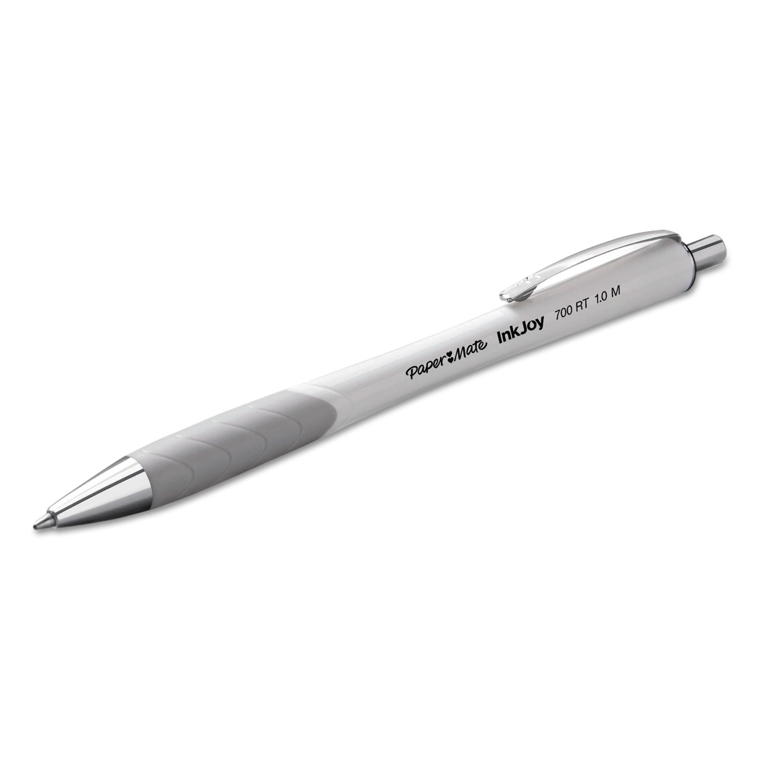 Paper Mate® InkJoy 700 RT Ballpoint Pen, Retractable, Medium 1 mm, Black Ink, White/Gray Barrel, Dozen