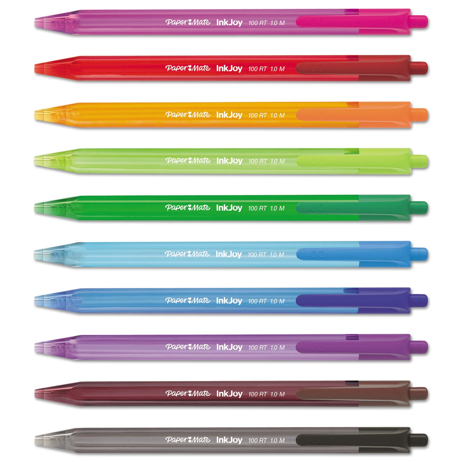 Paper Mate® InkJoy 100 RT Ballpoint Pen, Retractable, Medium 1 mm, Assorted Ink and Barrel Colors, 20/Pack