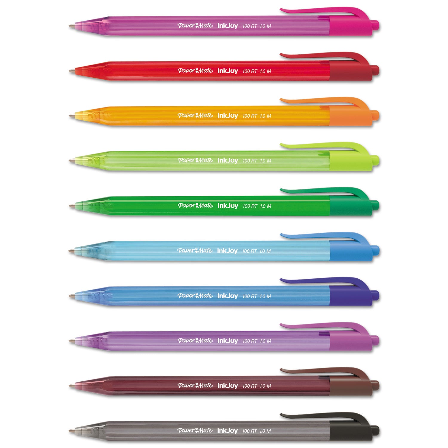 Paper Mate® InkJoy 100 RT Ballpoint Pen, Retractable, Medium 1 mm, Assorted Ink and Barrel Colors, 20/Pack