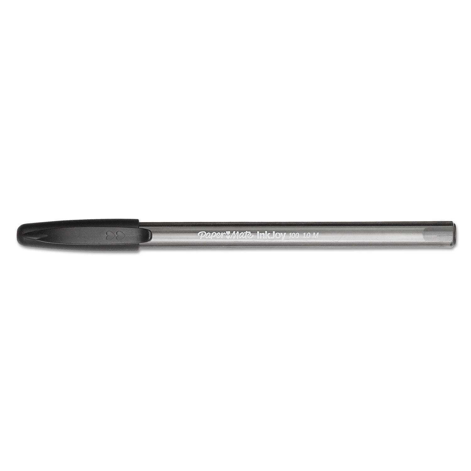 Paper Mate® InkJoy 100 Ballpoint Pen, Stick, Medium 1 mm, Black Ink, Smoke/Black Barrel, Dozen