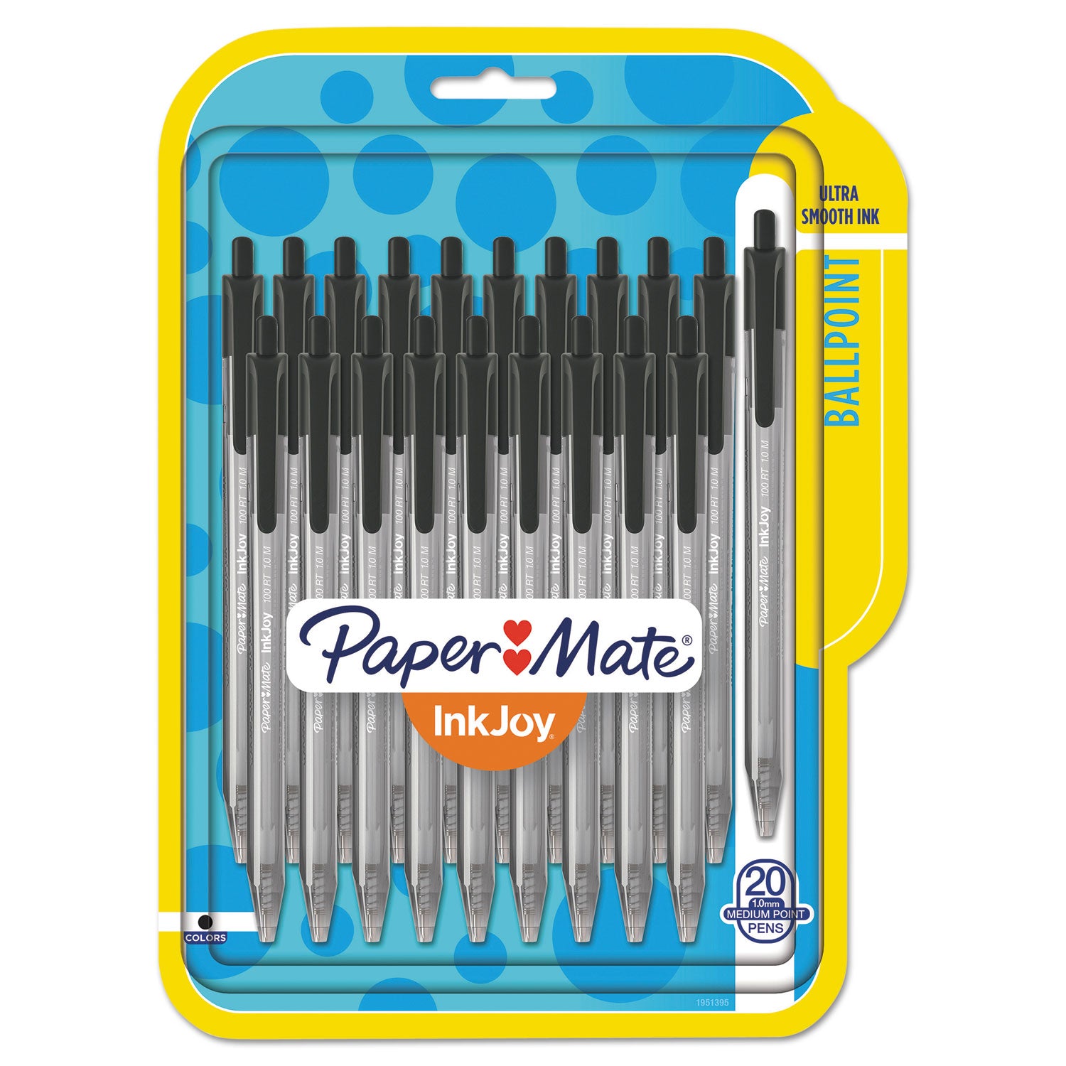 Paper Mate® InkJoy 100 RT Ballpoint Pen, Retractable, Medium 1 mm, Black Ink, Smoke/Black Barrel, 20/Pack