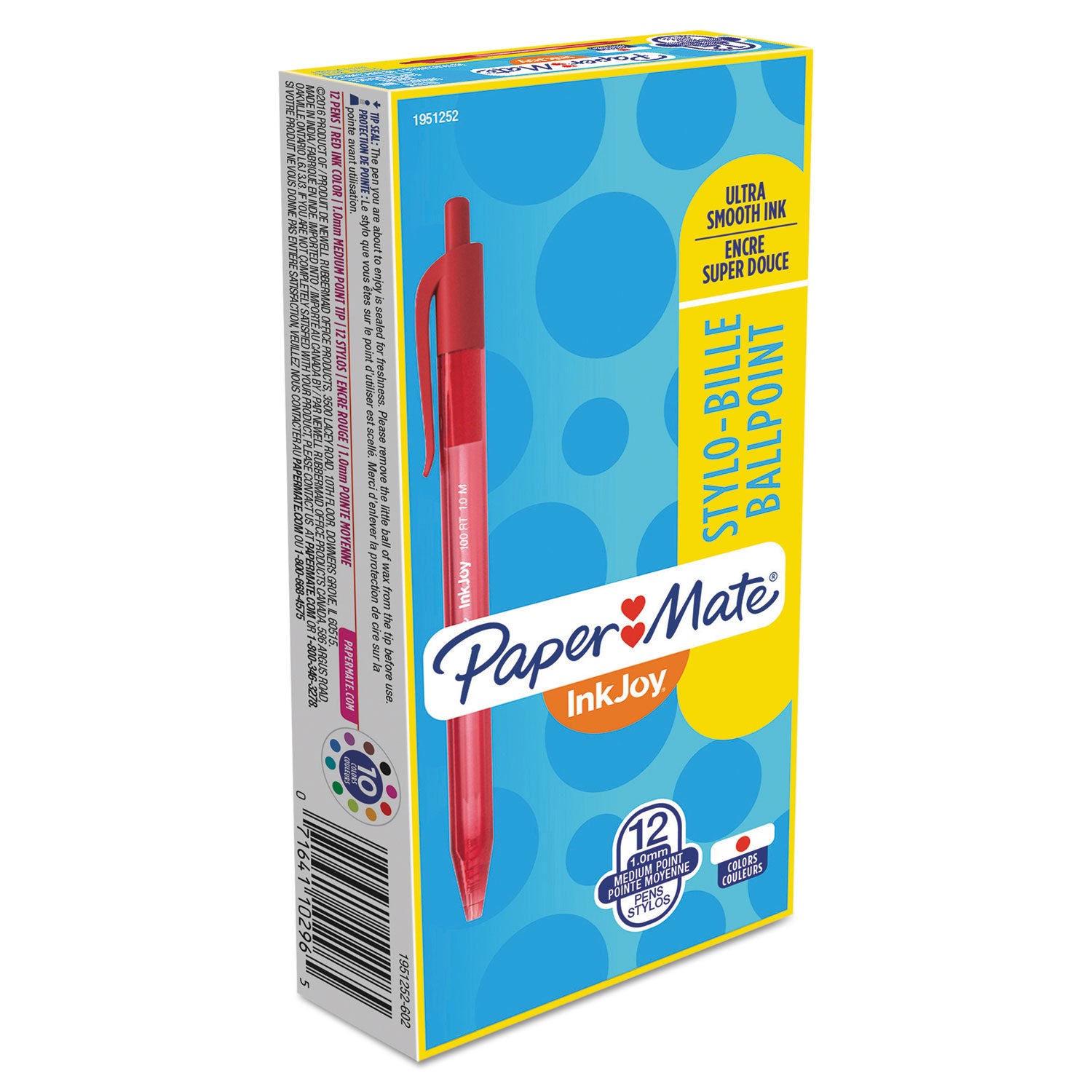 Paper Mate® InkJoy 100 RT Ballpoint Pen, Retractable, Medium 1 mm, Red Ink, Translucent Red Barrel, Dozen