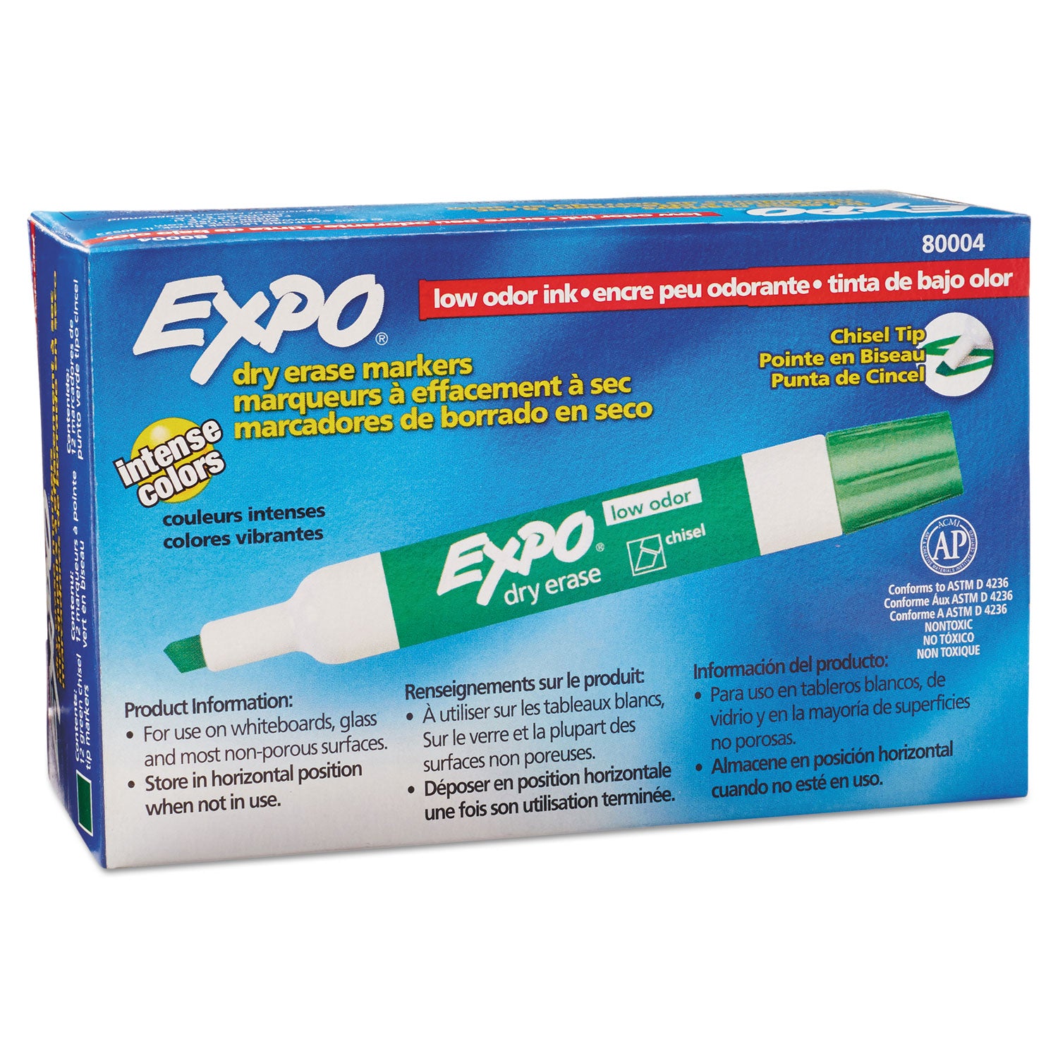 EXPO® Low-Odor Dry-Erase Marker, Broad Chisel Tip, Green, Dozen