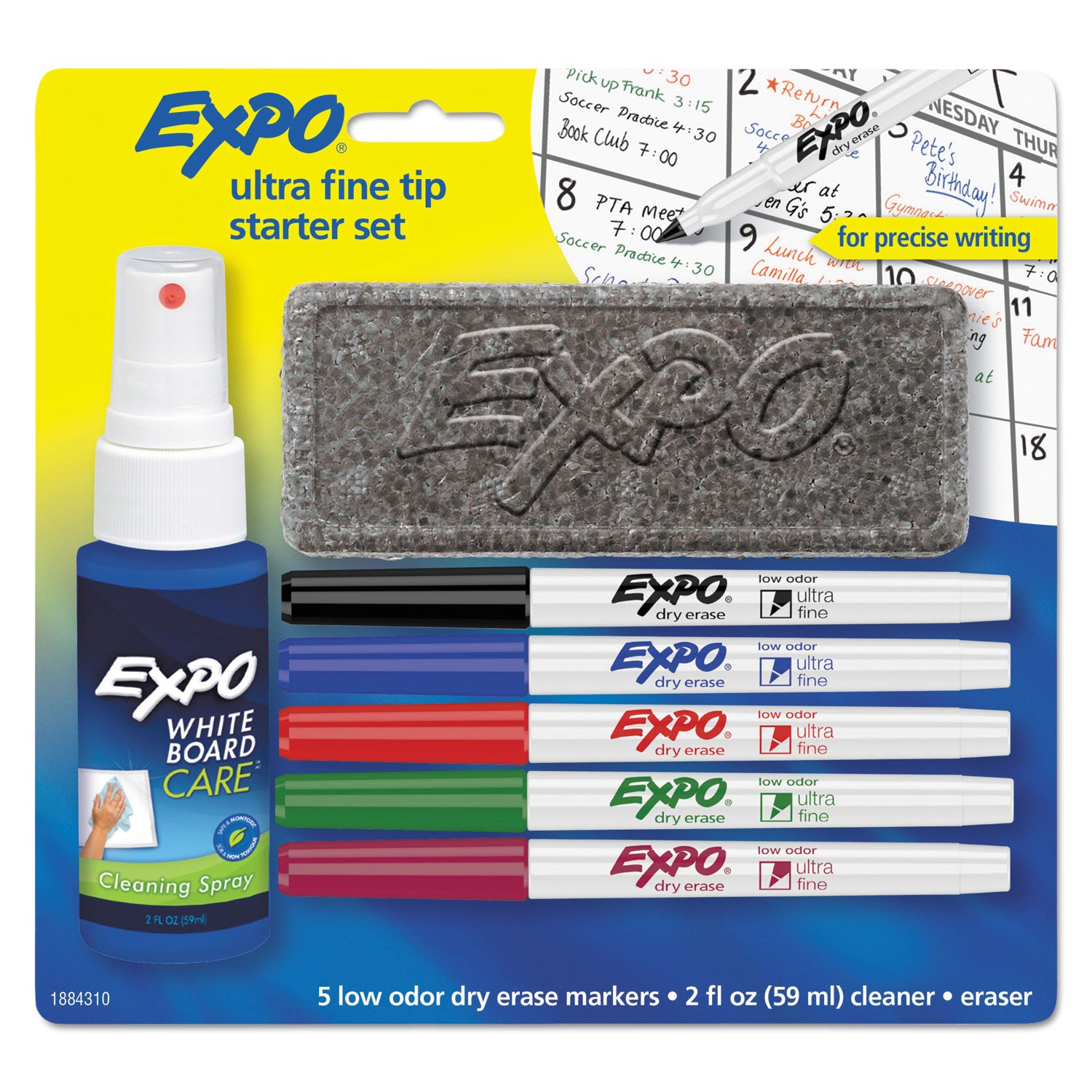 EXPO® Low-Odor Dry Erase Marker Starter Set, Extra-Fine Bullet Tip, Assorted Colors, 5/Set