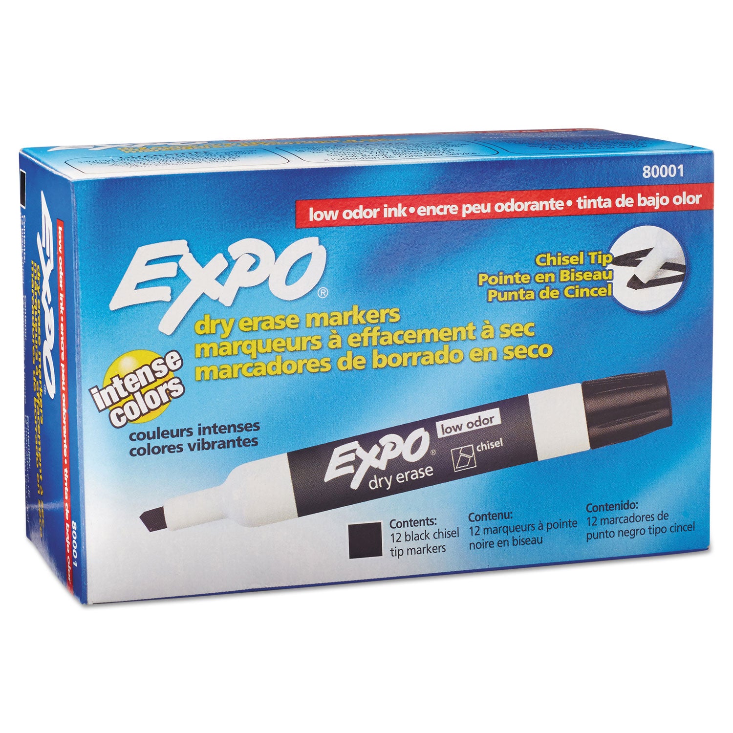 EXPO® Low-Odor Dry-Erase Marker, Broad Chisel Tip, Black, Dozen