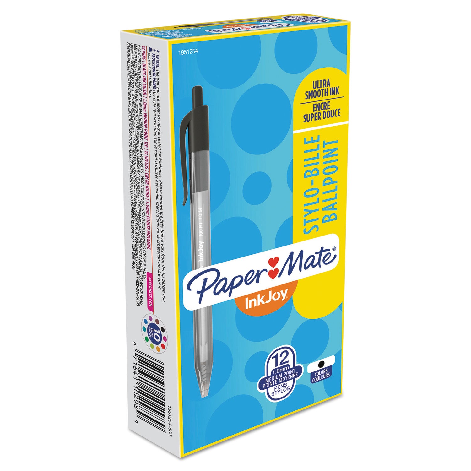 Paper Mate® InkJoy 100 RT Ballpoint Pen, Retractable, Medium 1 mm, Black Ink, Smoke/Black Barrel, Dozen