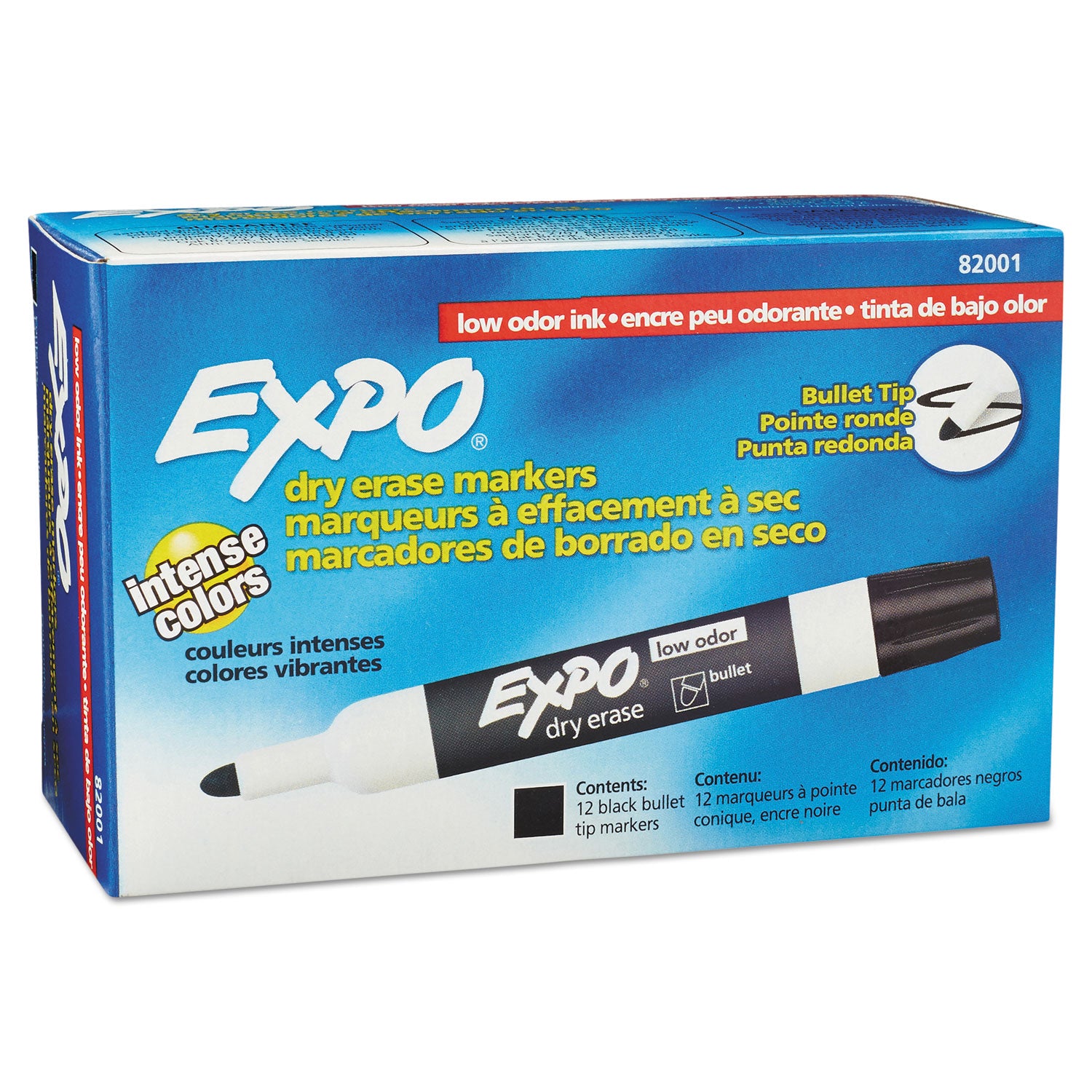 EXPO® Low-Odor Dry-Erase Marker, Medium Bullet Tip, Black, Dozen