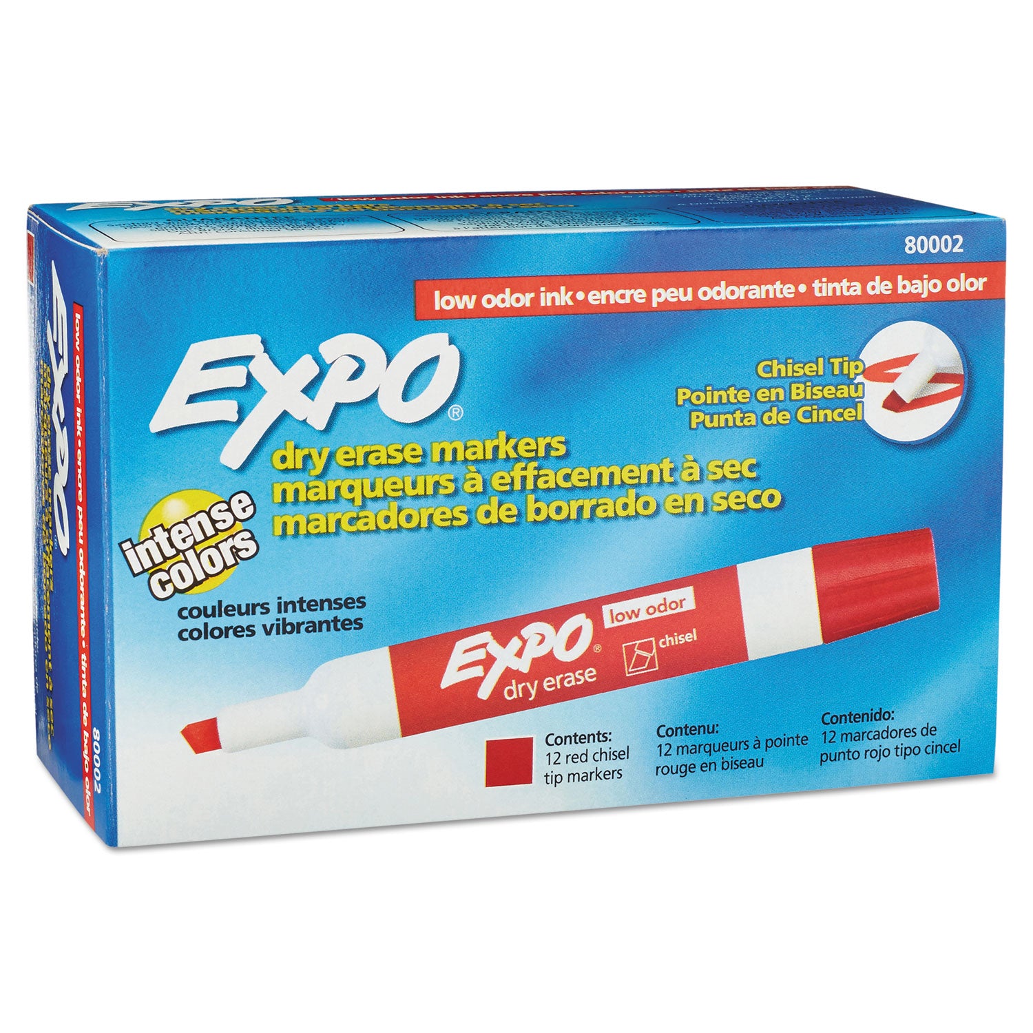 EXPO® Low-Odor Dry-Erase Marker, Broad Chisel Tip, Red, Dozen