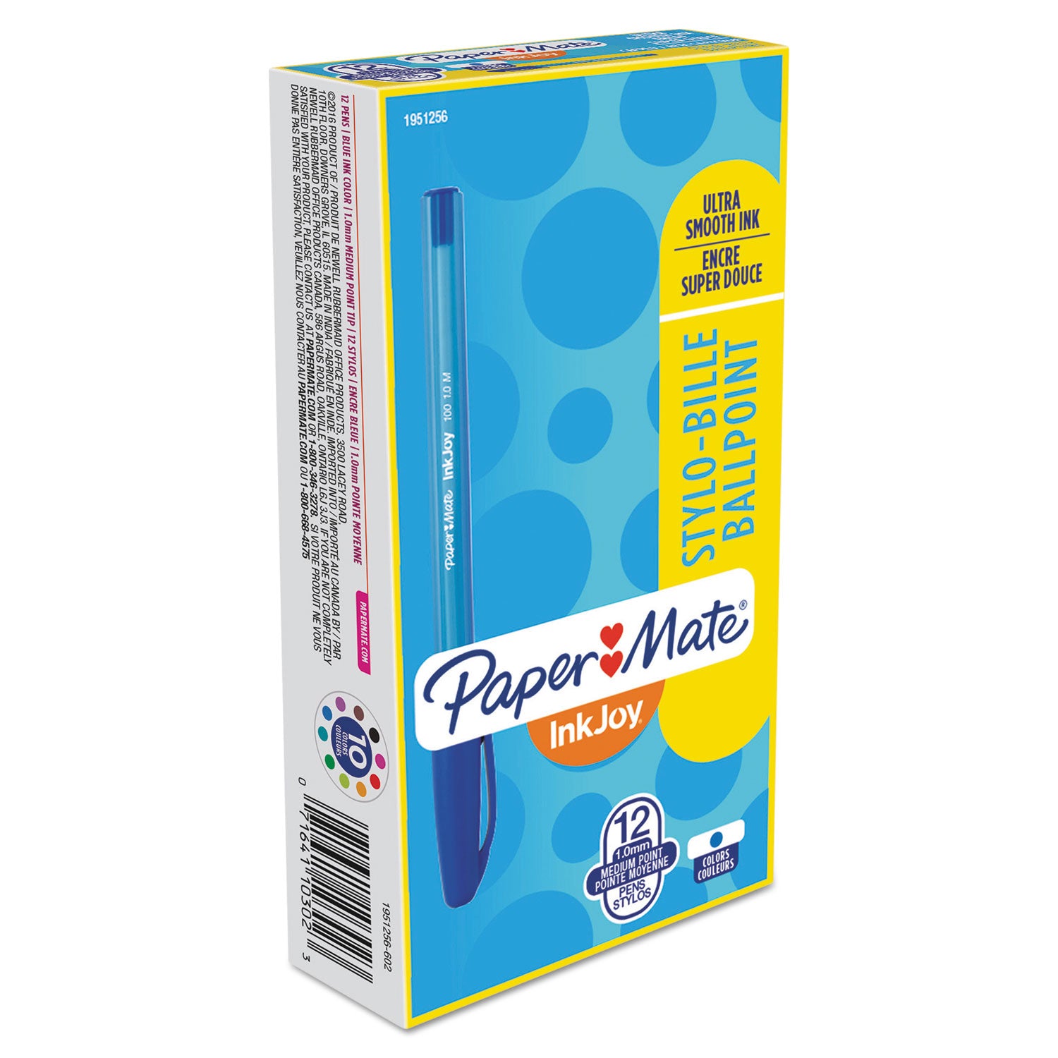 Paper Mate® InkJoy 100 Ballpoint Pen, Stick, Medium 1 mm, Blue Ink, Translucent Blue Barrel, Dozen