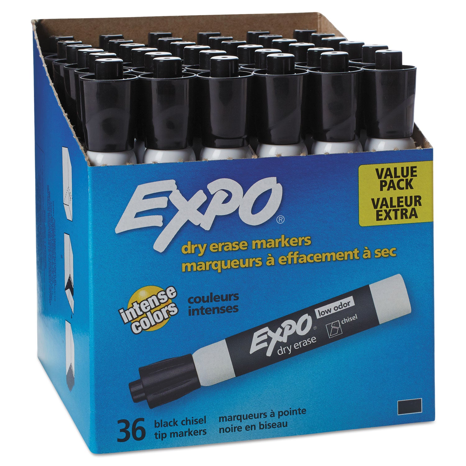 EXPO® Low-Odor Dry-Erase Marker Value Pack, Broad Chisel Tip, Black, 36/Box