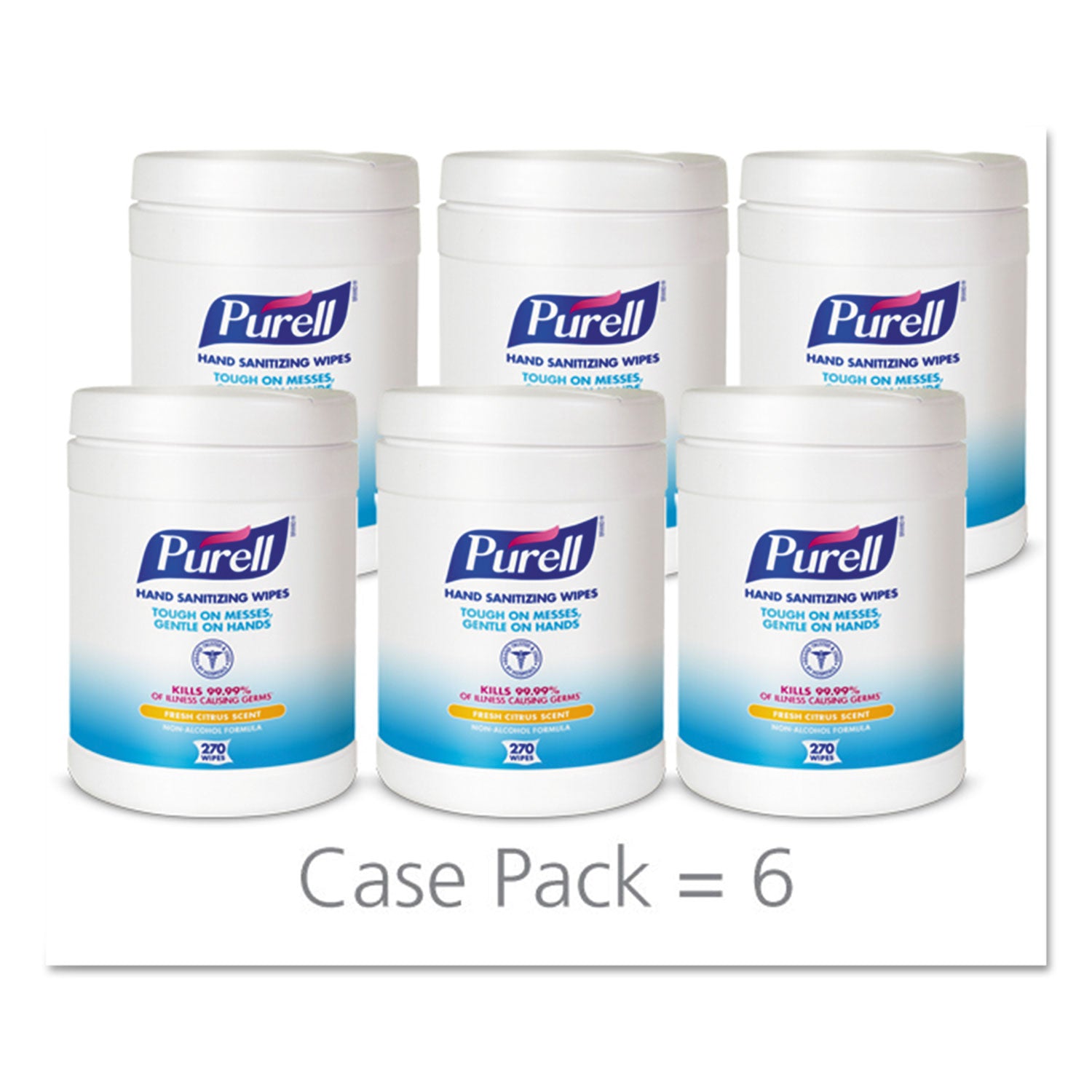 PURELL® Sanitizing Hand Wipes, 6.75 x 6, Fresh Citrus, White, 270/Canister, 6 Canisters/Carton