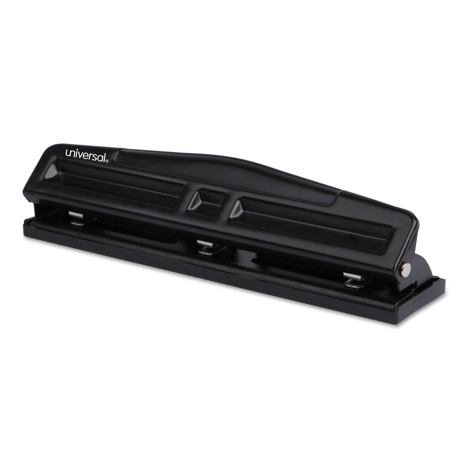 Universal® 12-Sheet Deluxe Two- And Three-Hole Adjustable Punch, 9/32" Holes, Black