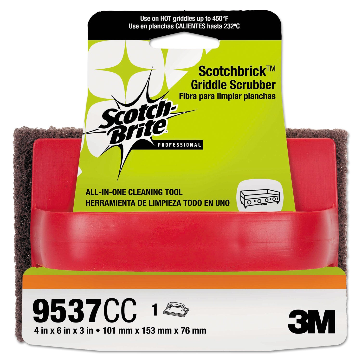 Scotch-Brite™ PROFESSIONAL Scotchbrick Griddle Scrubber 9537, 4 X 6 X 3, Red/black, 12/carton