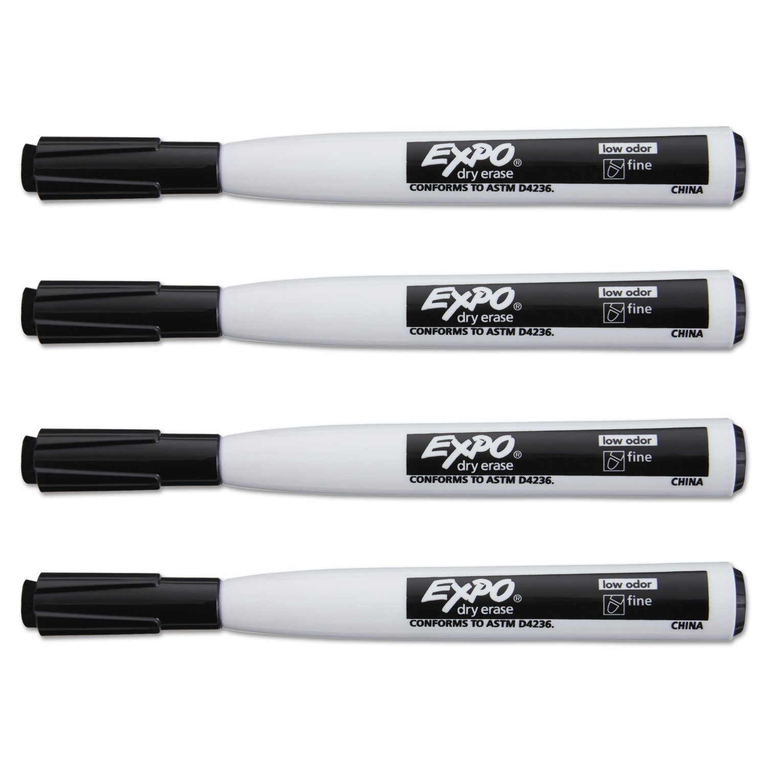 EXPO® Magnetic Dry Erase Marker, Fine Bullet Tip, Black, 4/pack