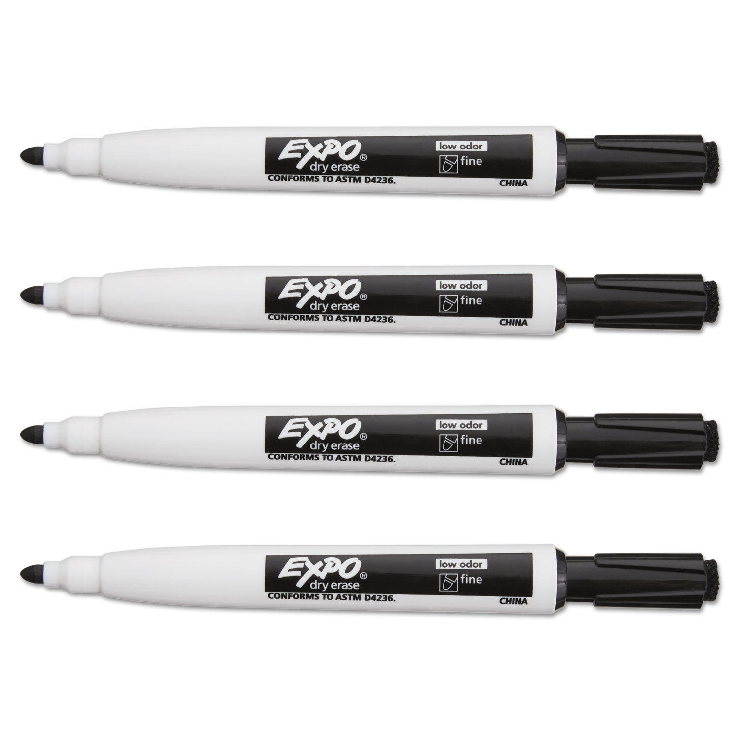 EXPO® Magnetic Dry Erase Marker, Fine Bullet Tip, Black, 4/pack