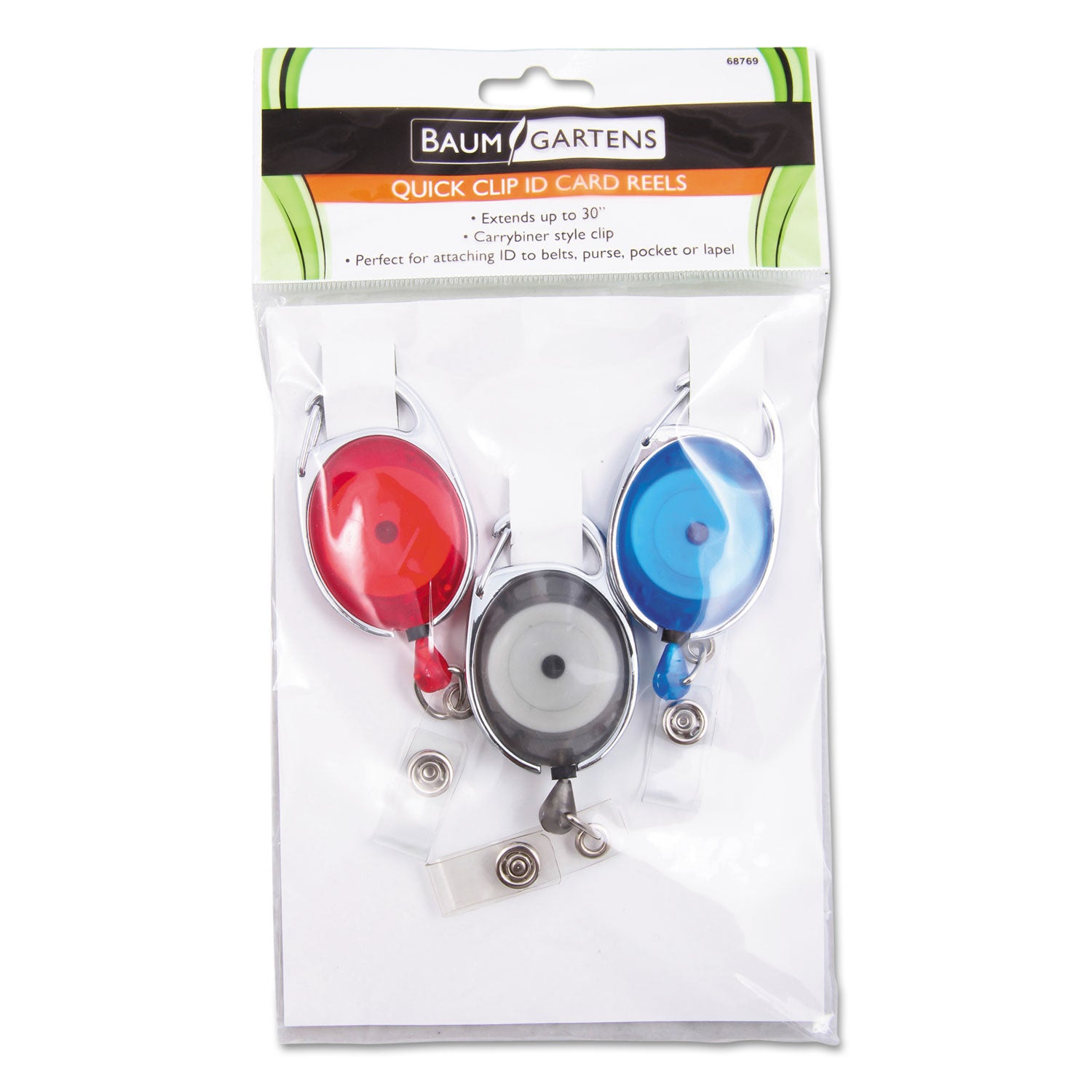 SICURIX® Quick Clip Card Reels, 30" Extension, Blue/Red/Smoke, 3/Pack