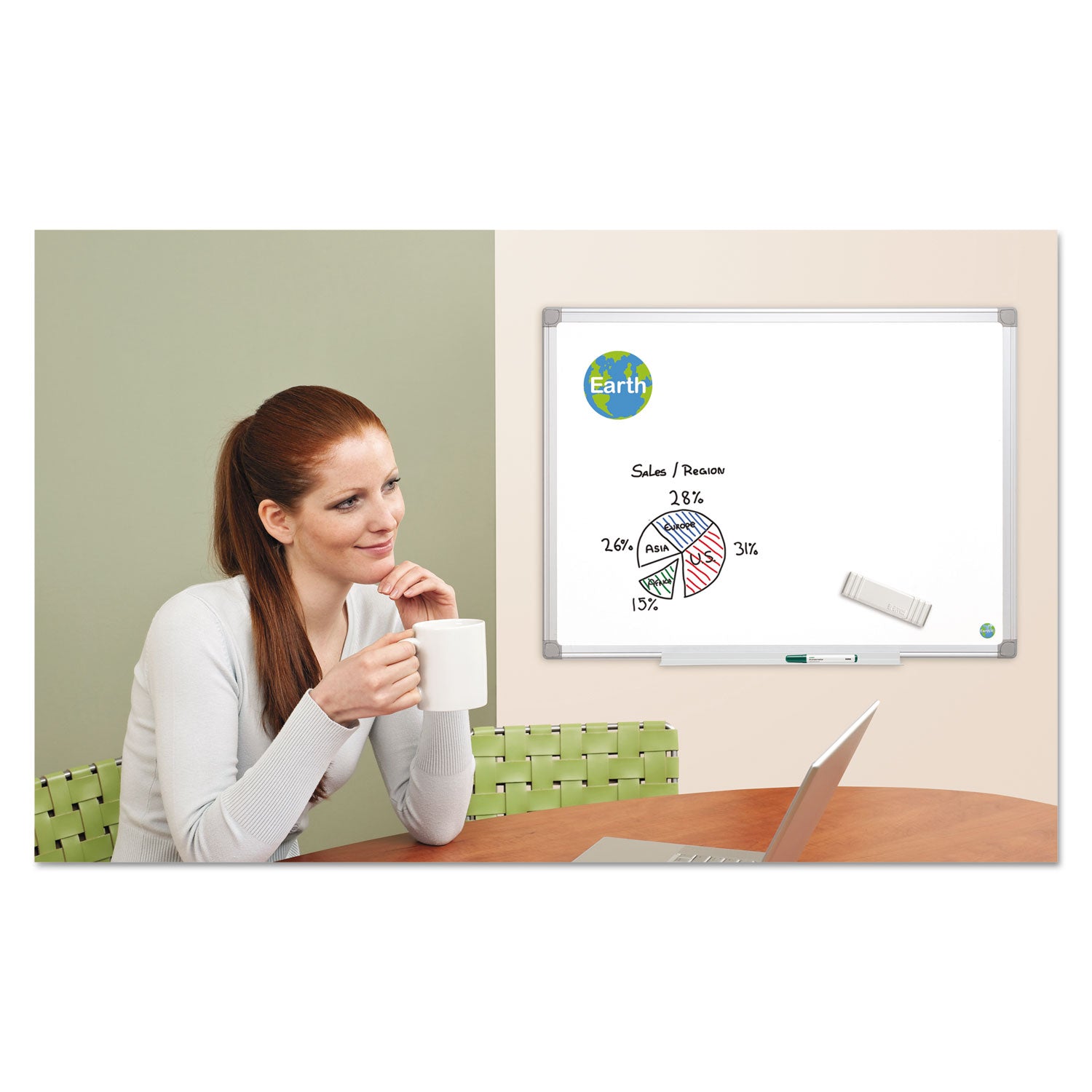 MasterVision® Earth Silver Easy Clean Magnetic Dry Erase Boards, 36" x 24", White Surface, Satin Aluminum Frame