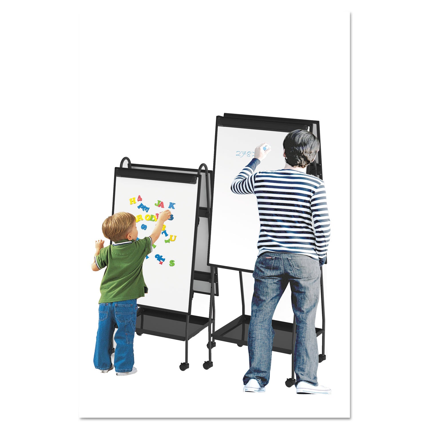 MasterVision® Creation Station Magnetic Dry Erase Board, 29.5" x 74.88", White Surface, Black Metal Frame