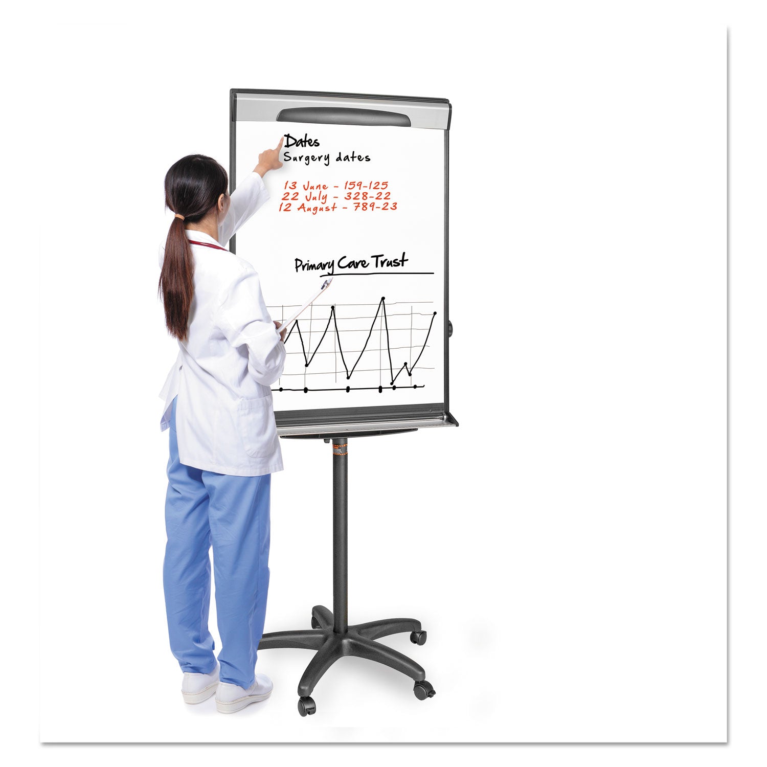 MasterVision® Tripod Extension Bar Magnetic Gold Ultra Dry Erase Easel, 30" x 36", White Surface, Black/Satin Aluminum Frame