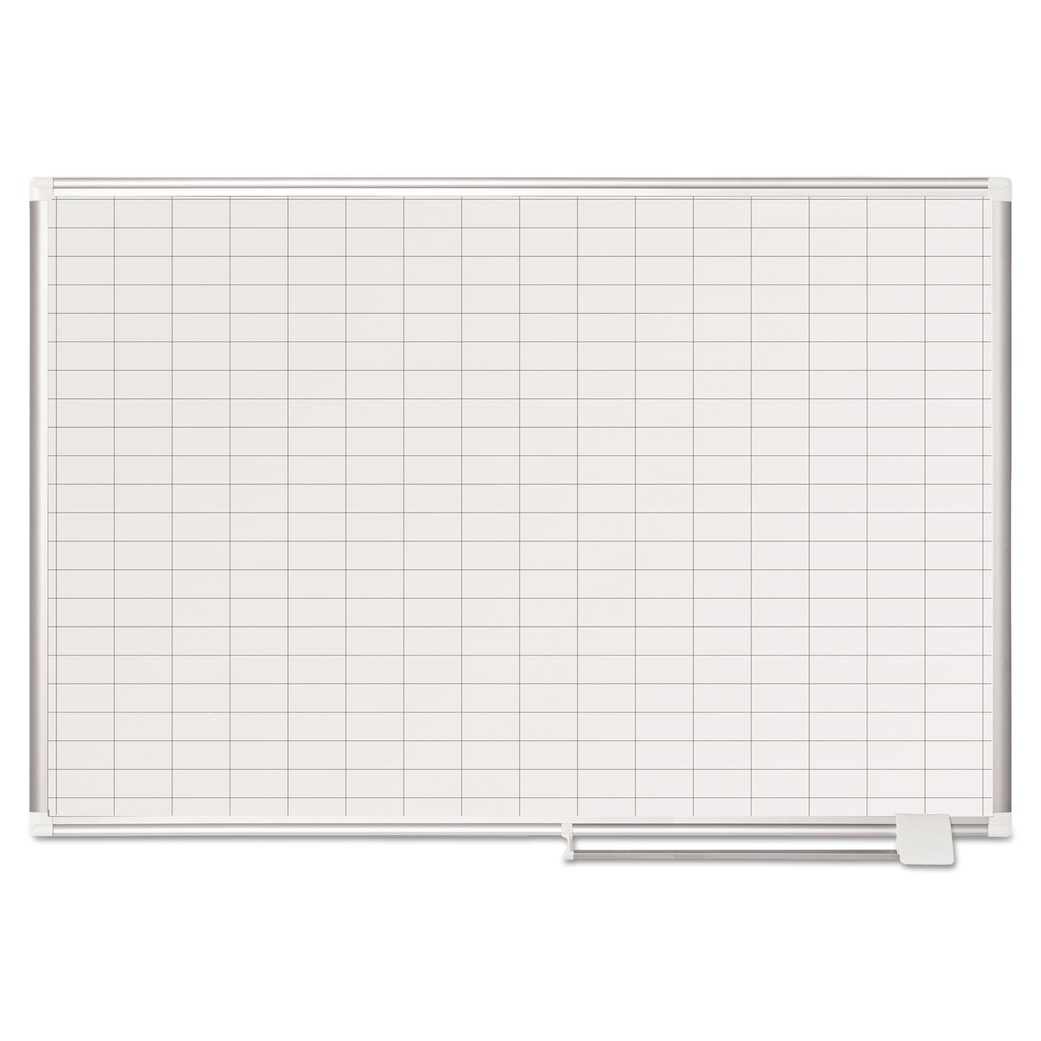 MasterVision® Gridded Magnetic Steel Dry Erase Project Planning Board, 1" x 2" Cells, 48" x 36", White Surface, Satin Aluminum Frame