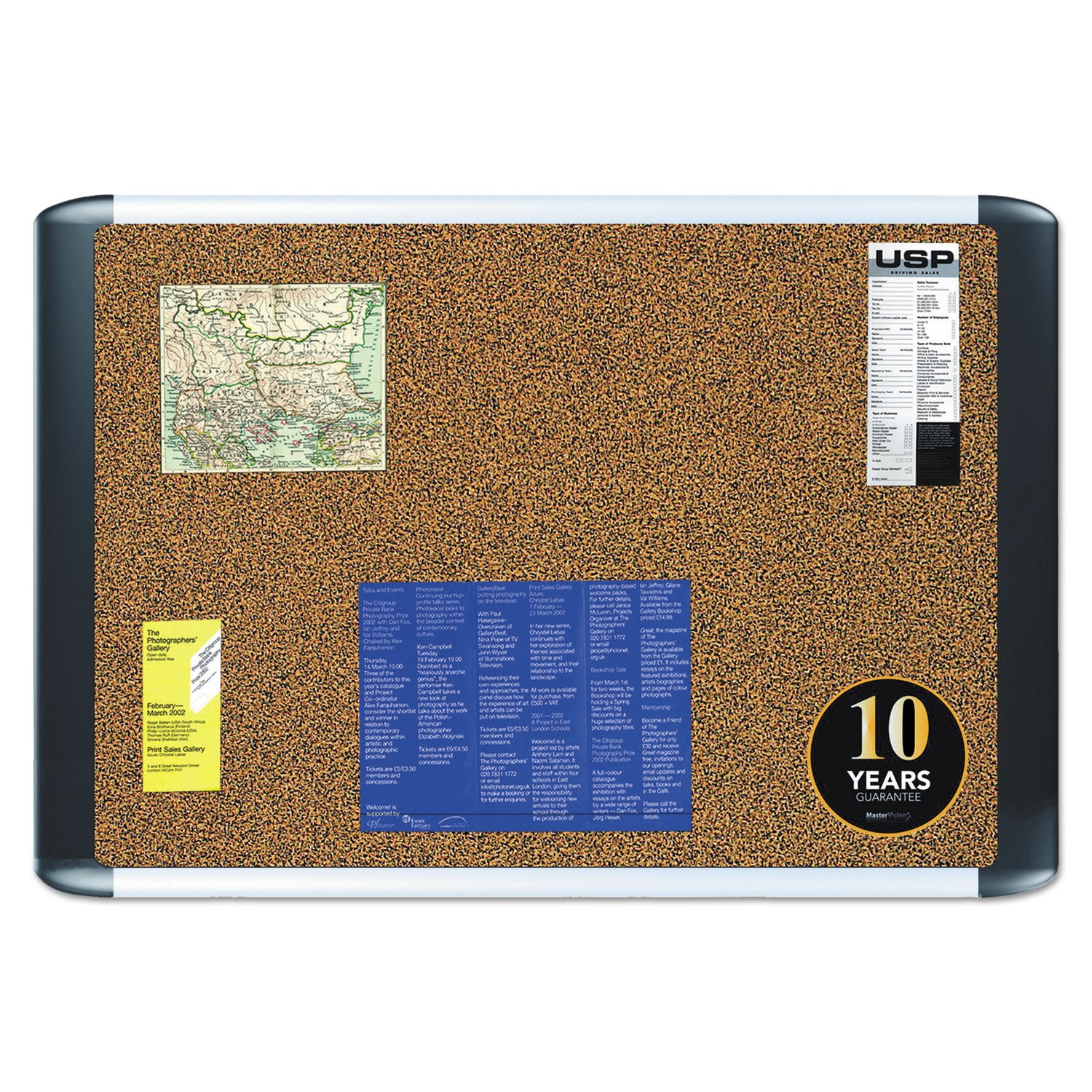 MasterVision® Tech Cork Board, 72" x 48", Tan Surface, Silver/Black Aluminum Frame
