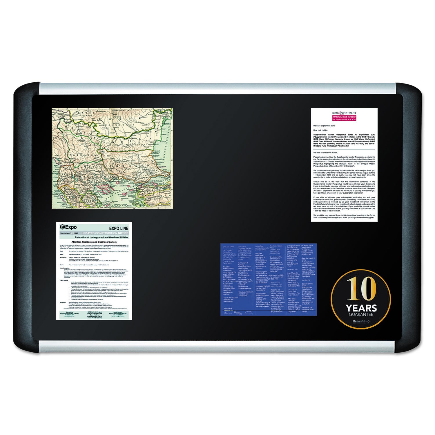 MasterVision® Soft-touch Bulletin Board, 48" x 36", Black Surface, Black/Satin Aluminum Frame