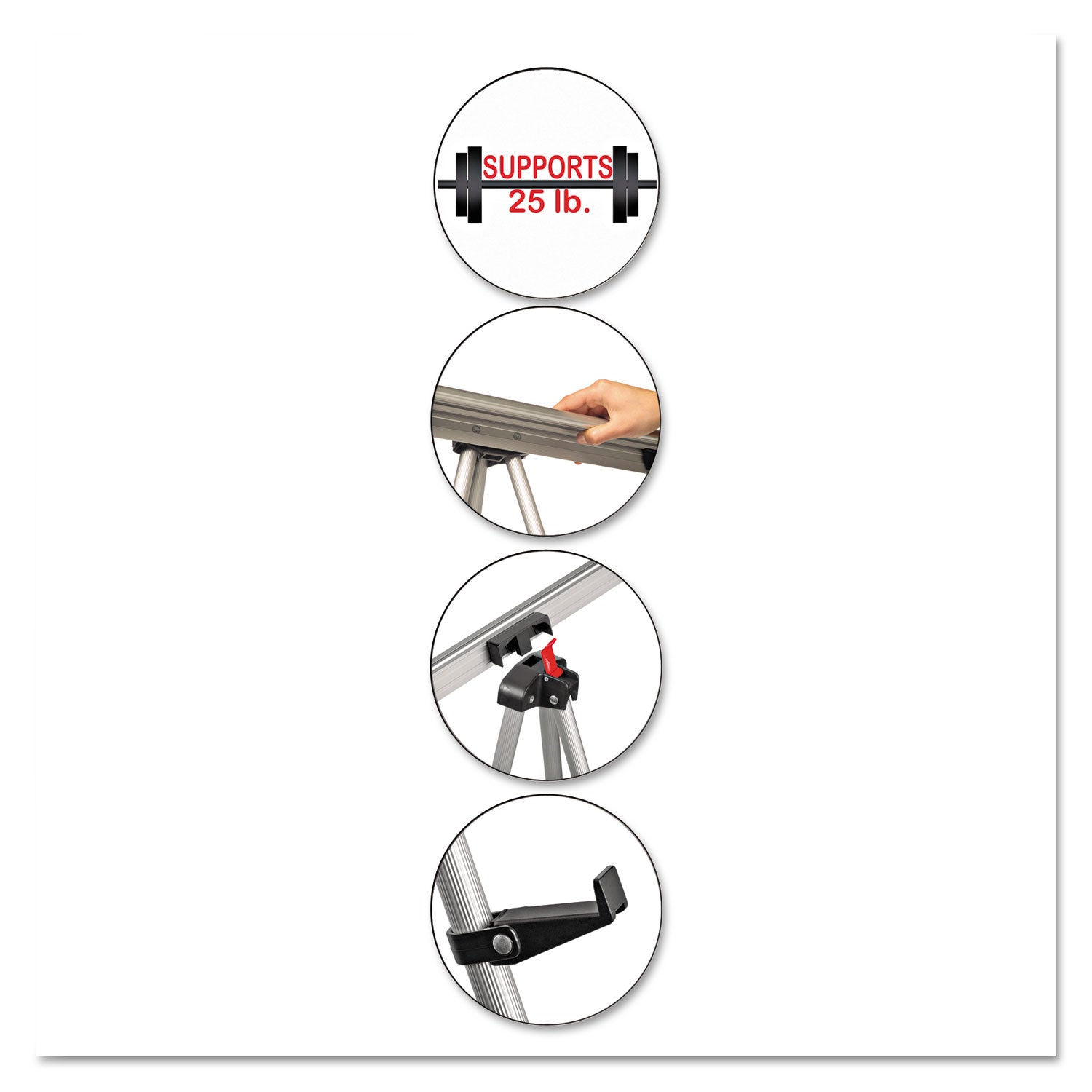 MasterVision® Telescoping Tripod Display Easel, Adjusts 35" To 64" High, Metal, Silver