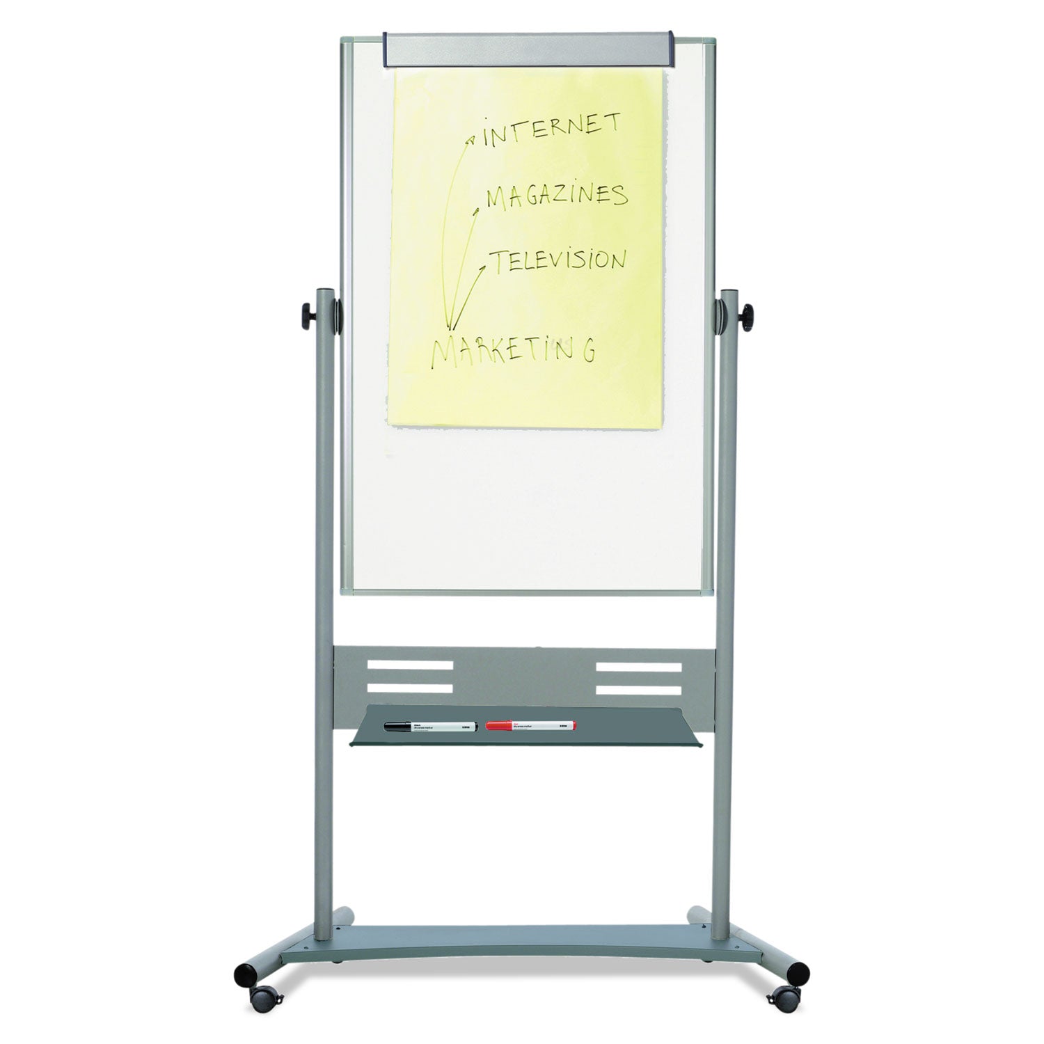 MasterVision® Revolver Easel, Vertical Orientation, 35.4" x 47.2", White Surface, Satin Aluminum Frame