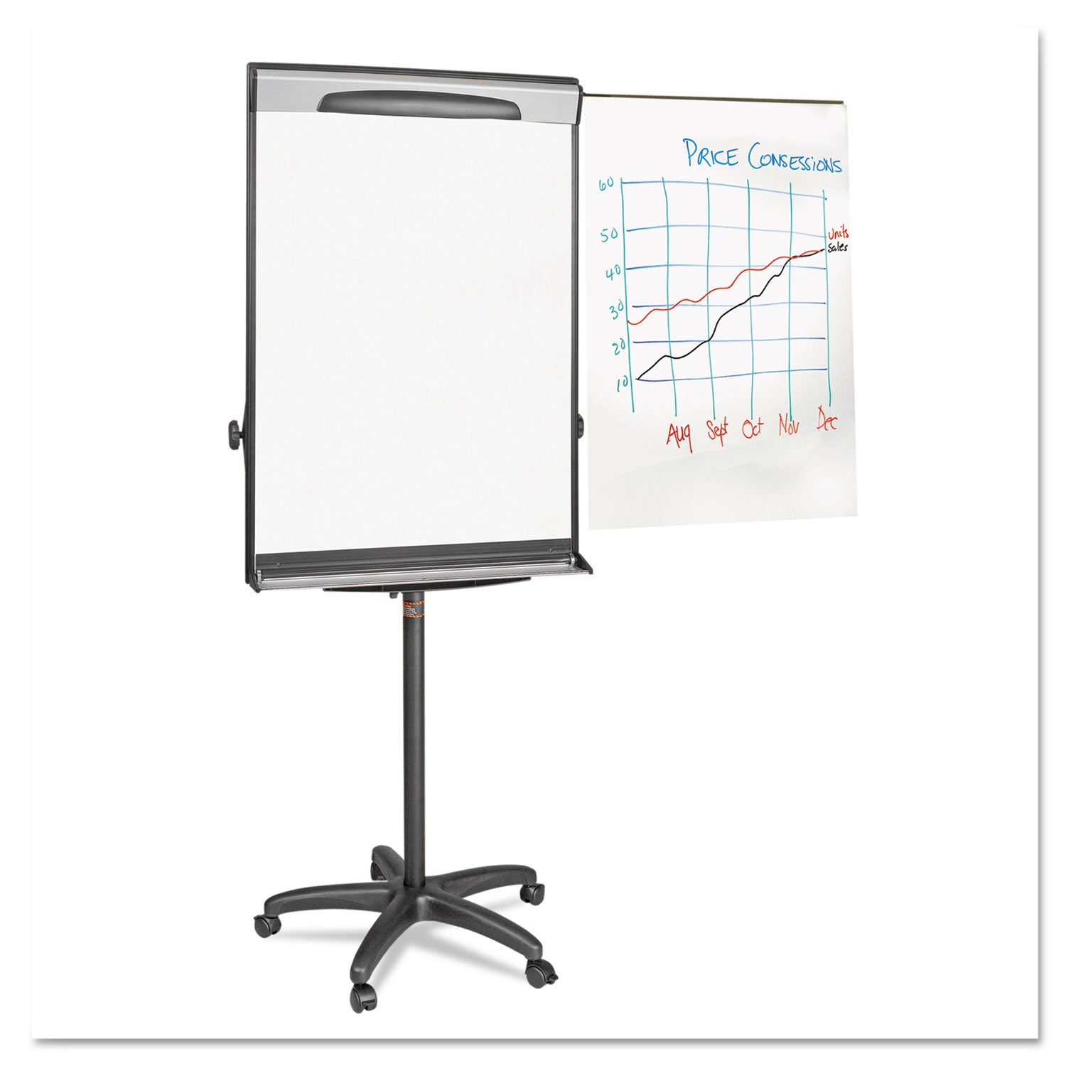 MasterVision® Tripod Extension Bar Magnetic Gold Ultra Dry Erase Easel, 30" x 36", White Surface, Black/Satin Aluminum Frame