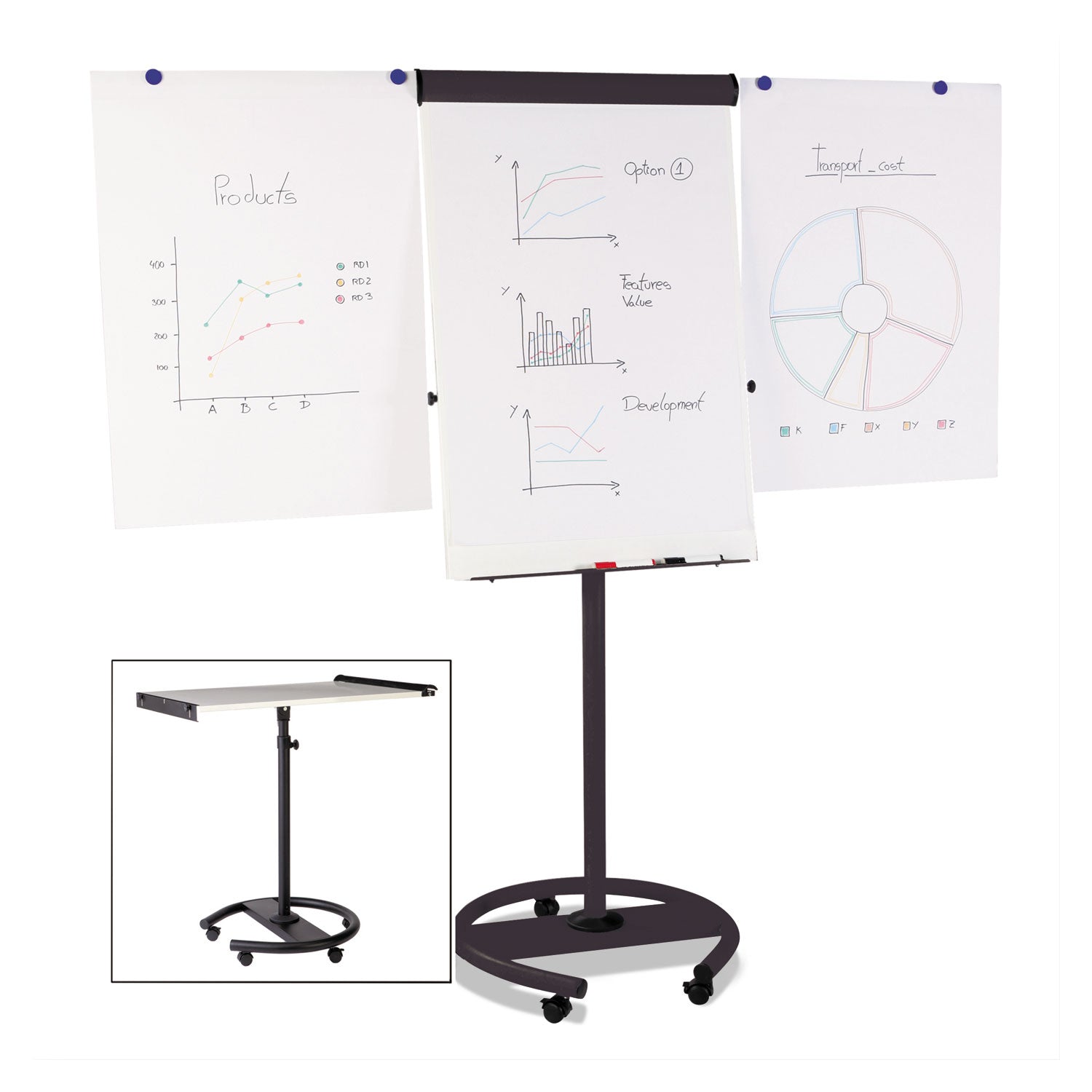MasterVision® 360 Multi-Use Mobile Magnetic Dry Erase Easel, 27" x 41", White Surface, Black Steel Frame