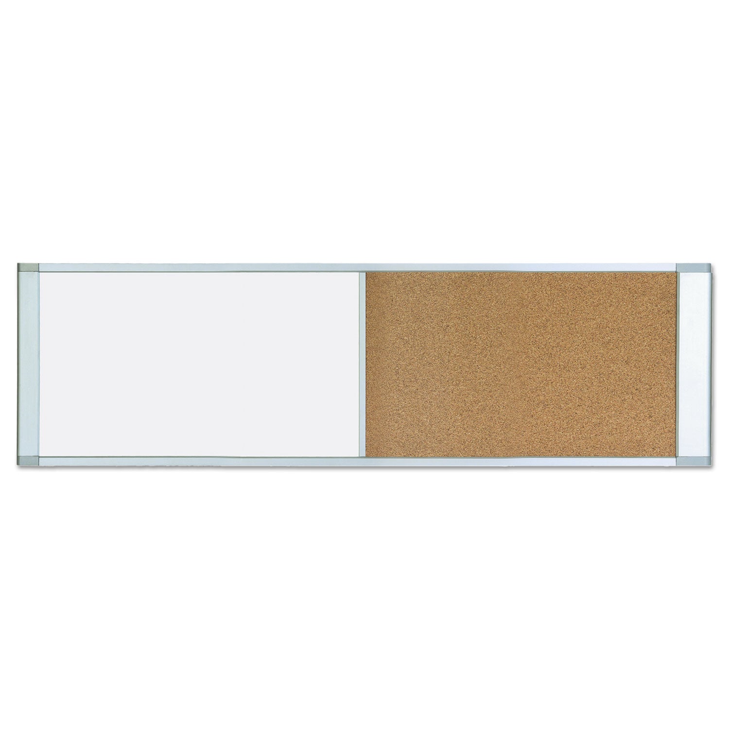 MasterVision® Cubicle Workstation Dry Erase Board, Combo Magnetic Dry Erase/Bulletin, 48" x 18", Tan/White Surface, Satin Aluminum Frame