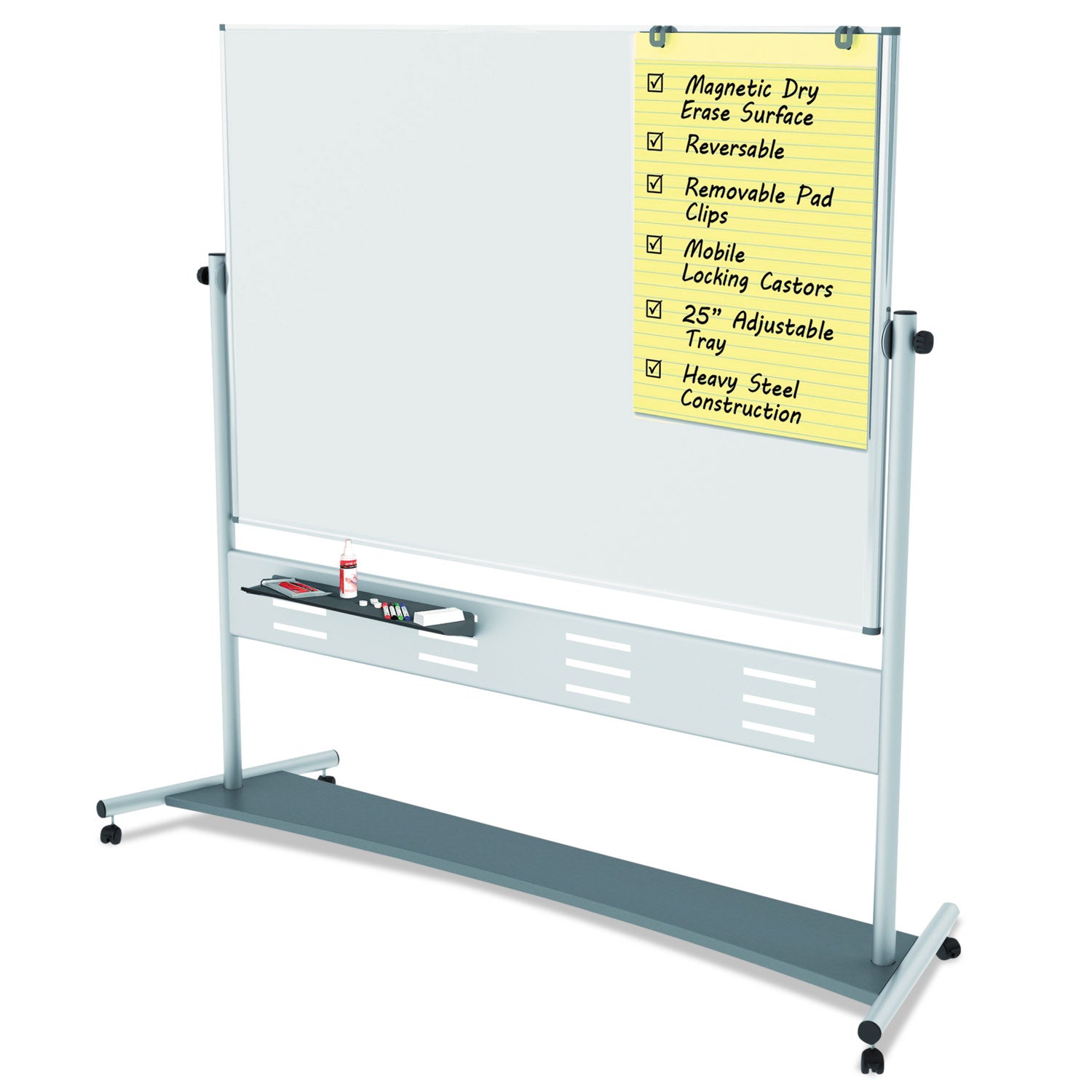 MasterVision® Revolver Easel, Horizontal Orientation, 70.8" x 47.2", White Surface, Satin Aluminum Frame