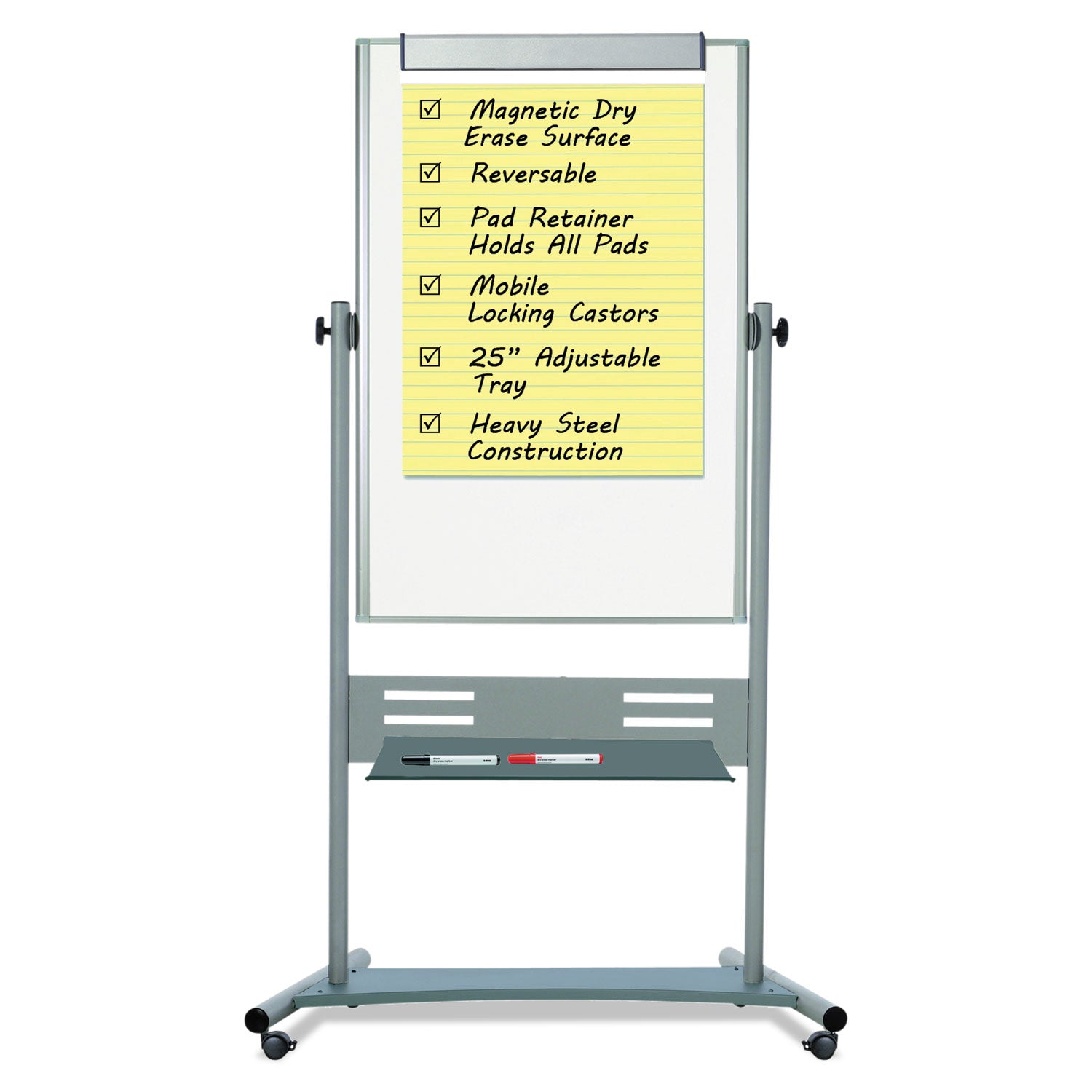 MasterVision® Revolver Easel, Vertical Orientation, 35.4" x 47.2", White Surface, Satin Aluminum Frame