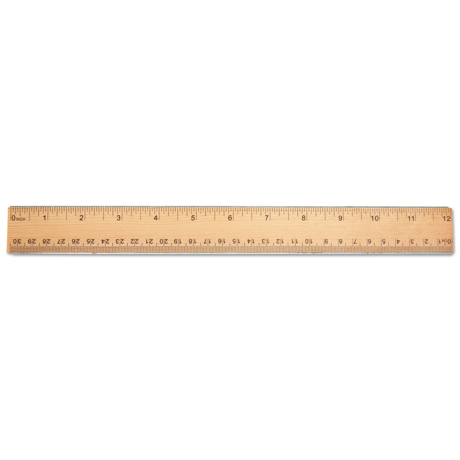 Universal® Flat Wood Ruler W/double Metal Edge, Standard, 12" Long, Clear Lacquer Finish