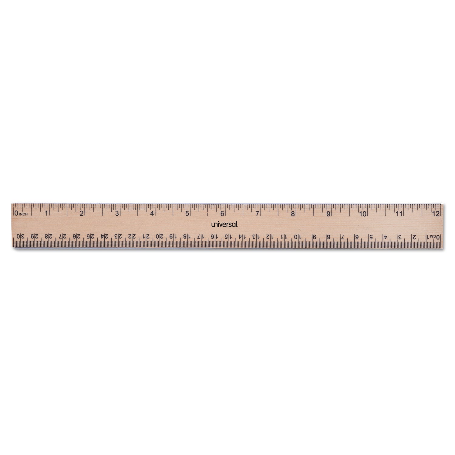 Universal® Flat Wood Ruler W/double Metal Edge, Standard, 12" Long, Clear Lacquer Finish