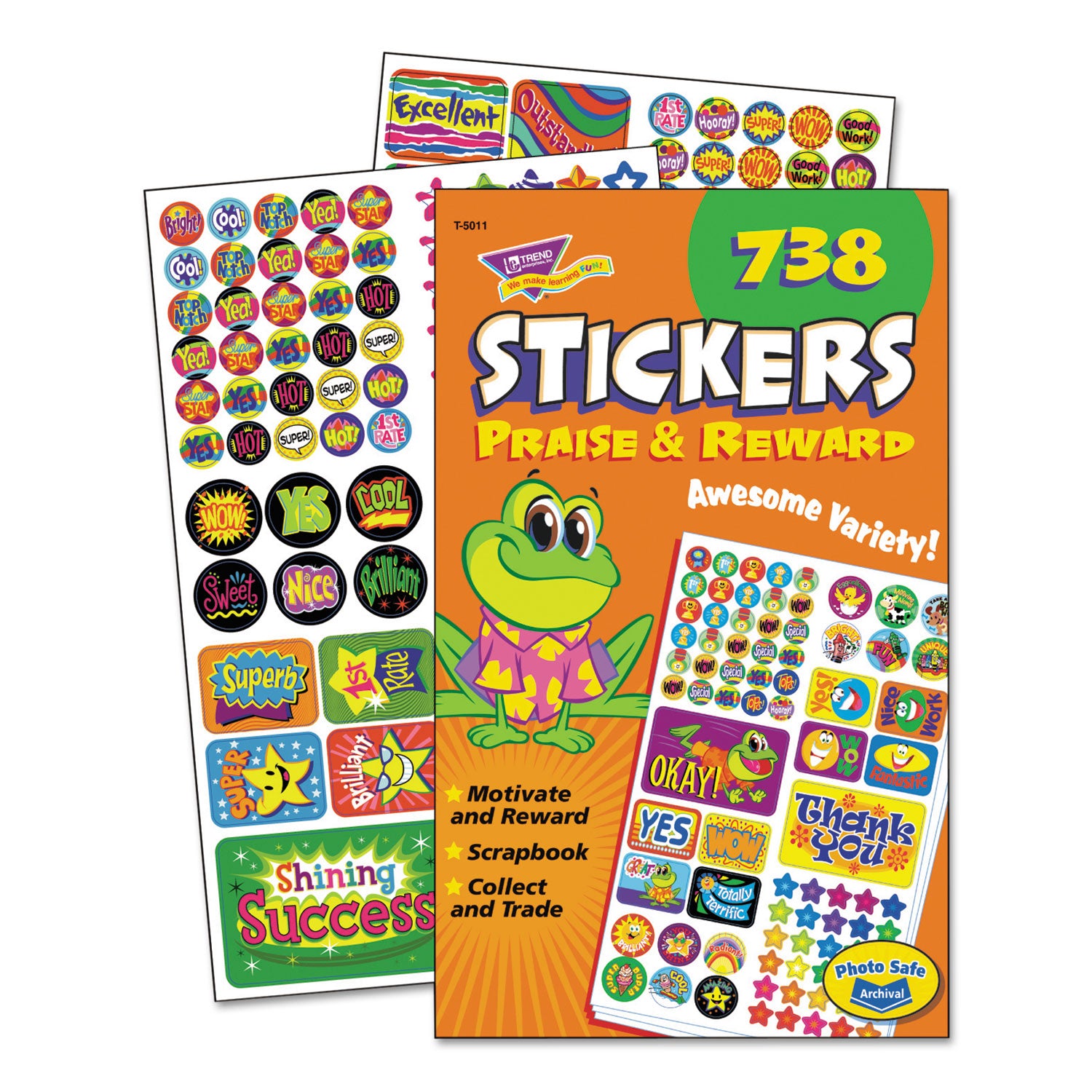 Sticker Assortment Pack, Frogs, Starts, Thank You!, Assorted Colors, 738/Pad