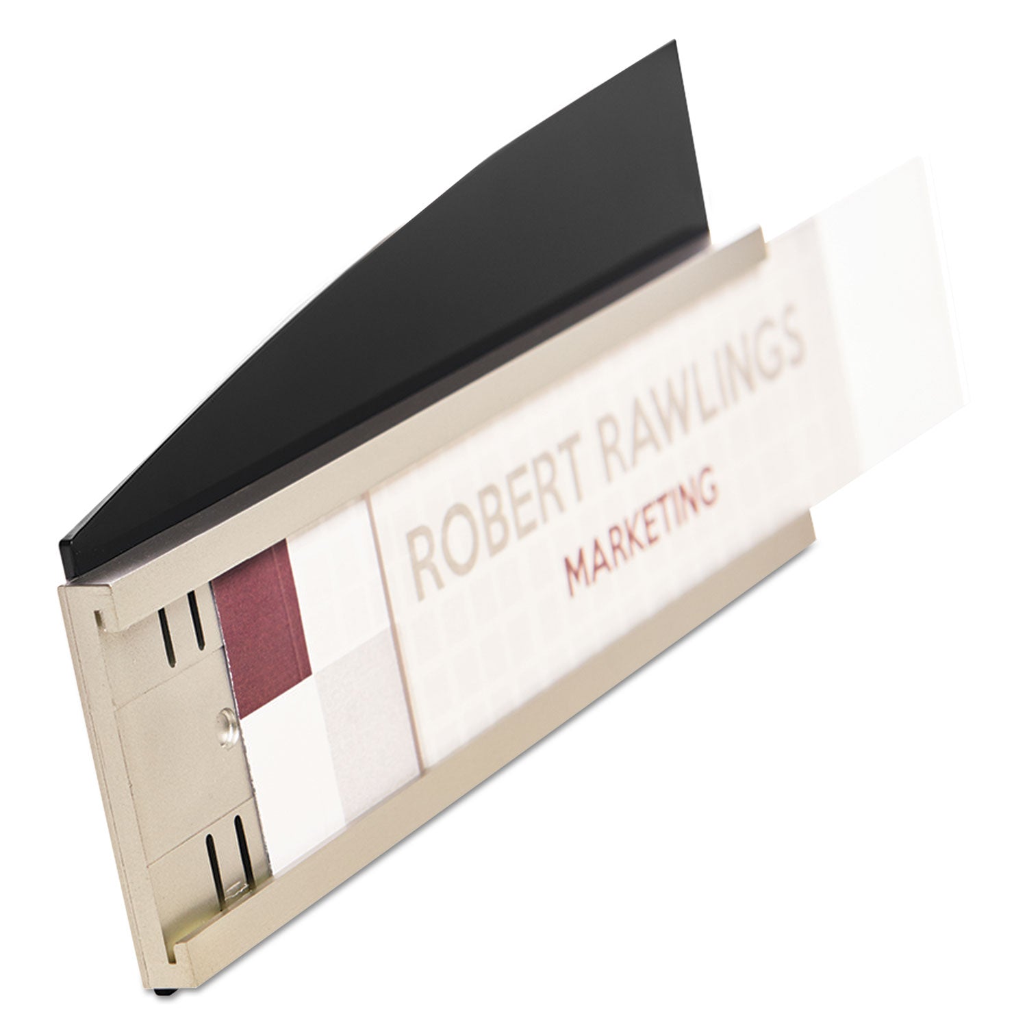 deflecto® Interior Image Anti-Glare Sign Holder, Landscape, 8.5 X 2 Insert, Black/silver