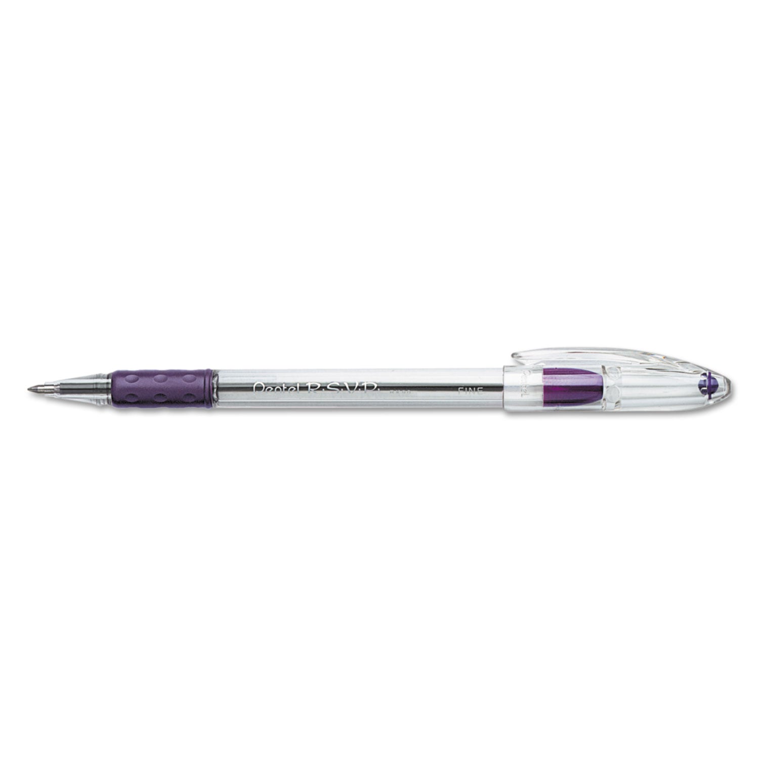 Pentel® R.s.v.p. Ballpoint Pen, Stick, Fine 0.7 Mm, Violet Ink, Clear/violet Barrel, Dozen